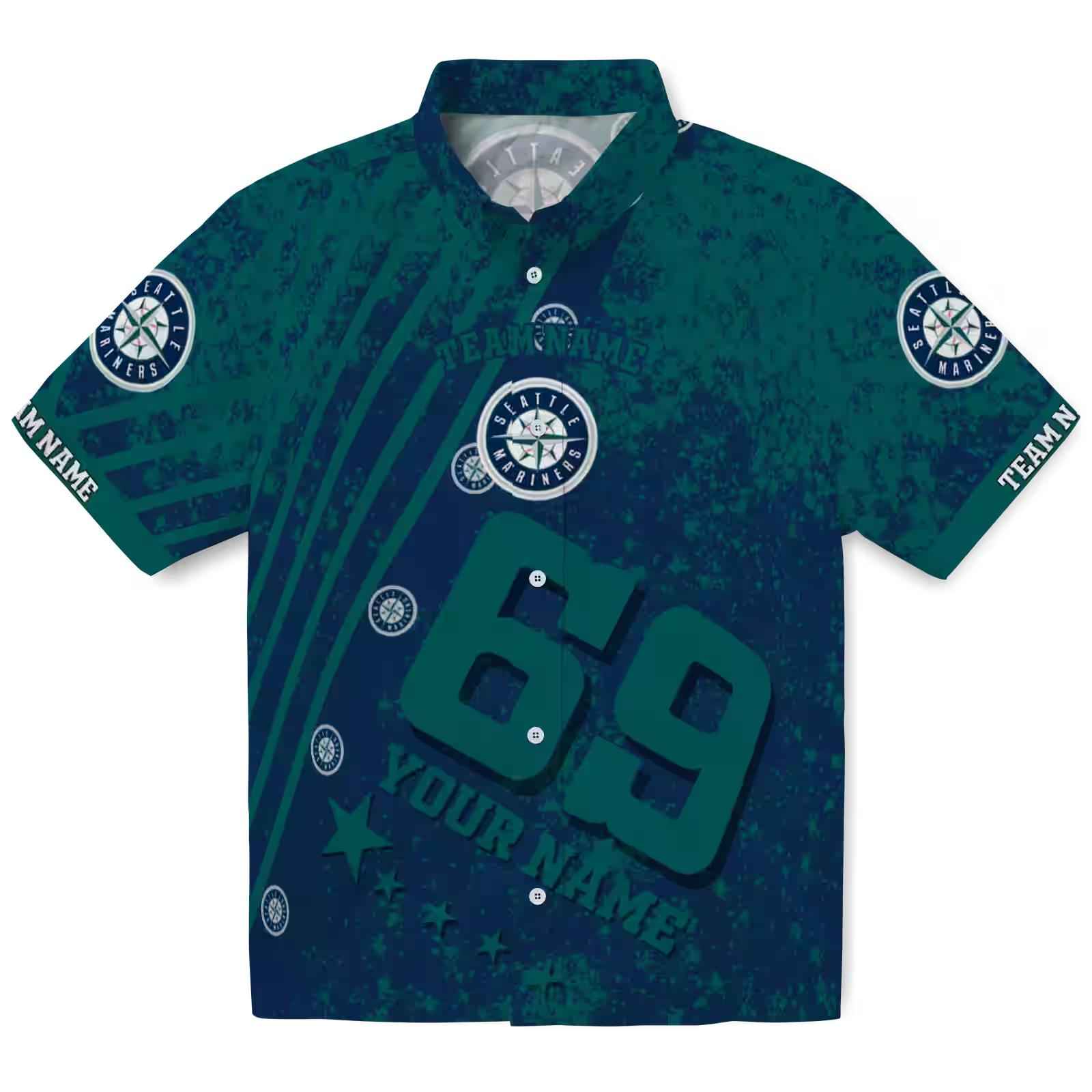 Personalized Seattle Mariners Star Stripes Navy Blue Hawaiian Shirt