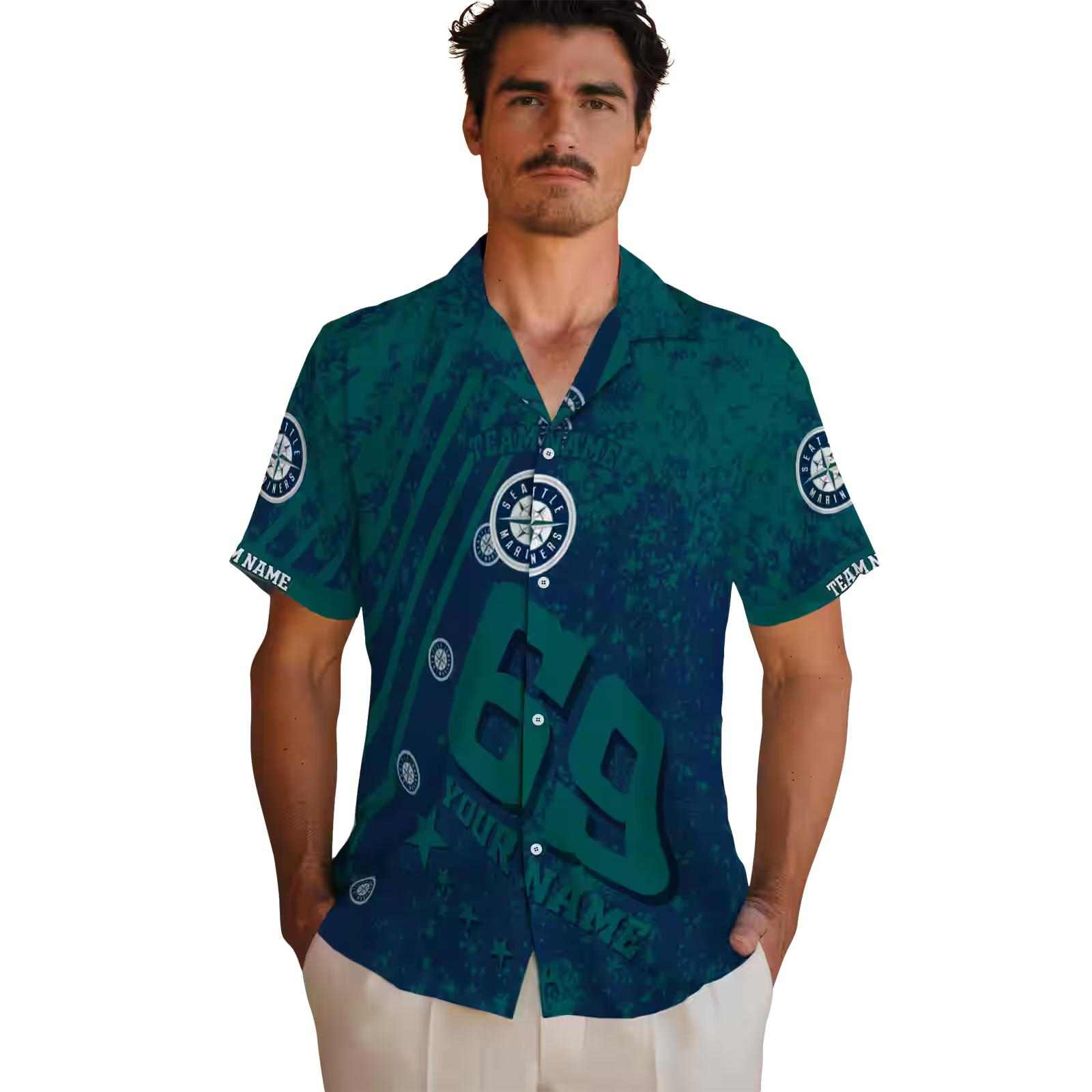 personalized seattle mariners star stripes navy blue hawaiian shirt fashion forward