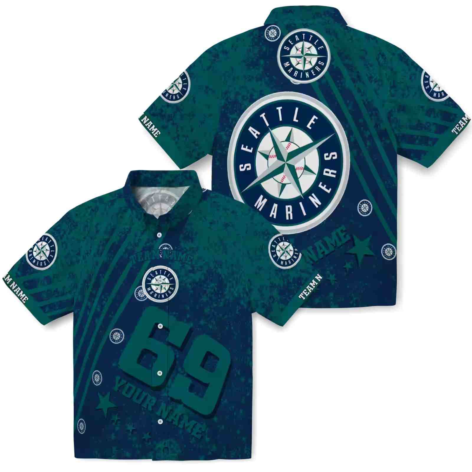 personalized seattle mariners star stripes navy blue hawaiian shirt high quality