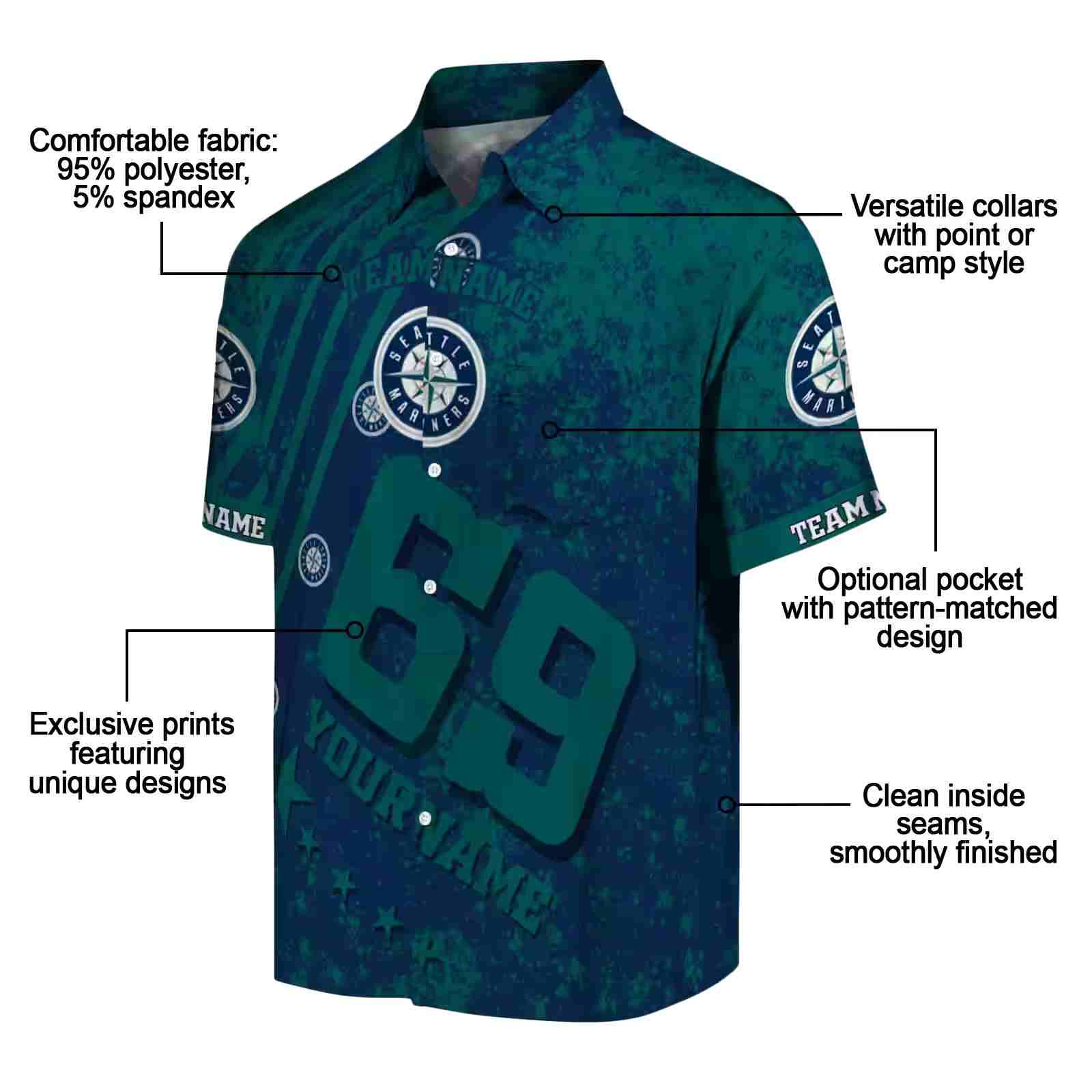 personalized seattle mariners star stripes navy blue hawaiian shirt new arrival