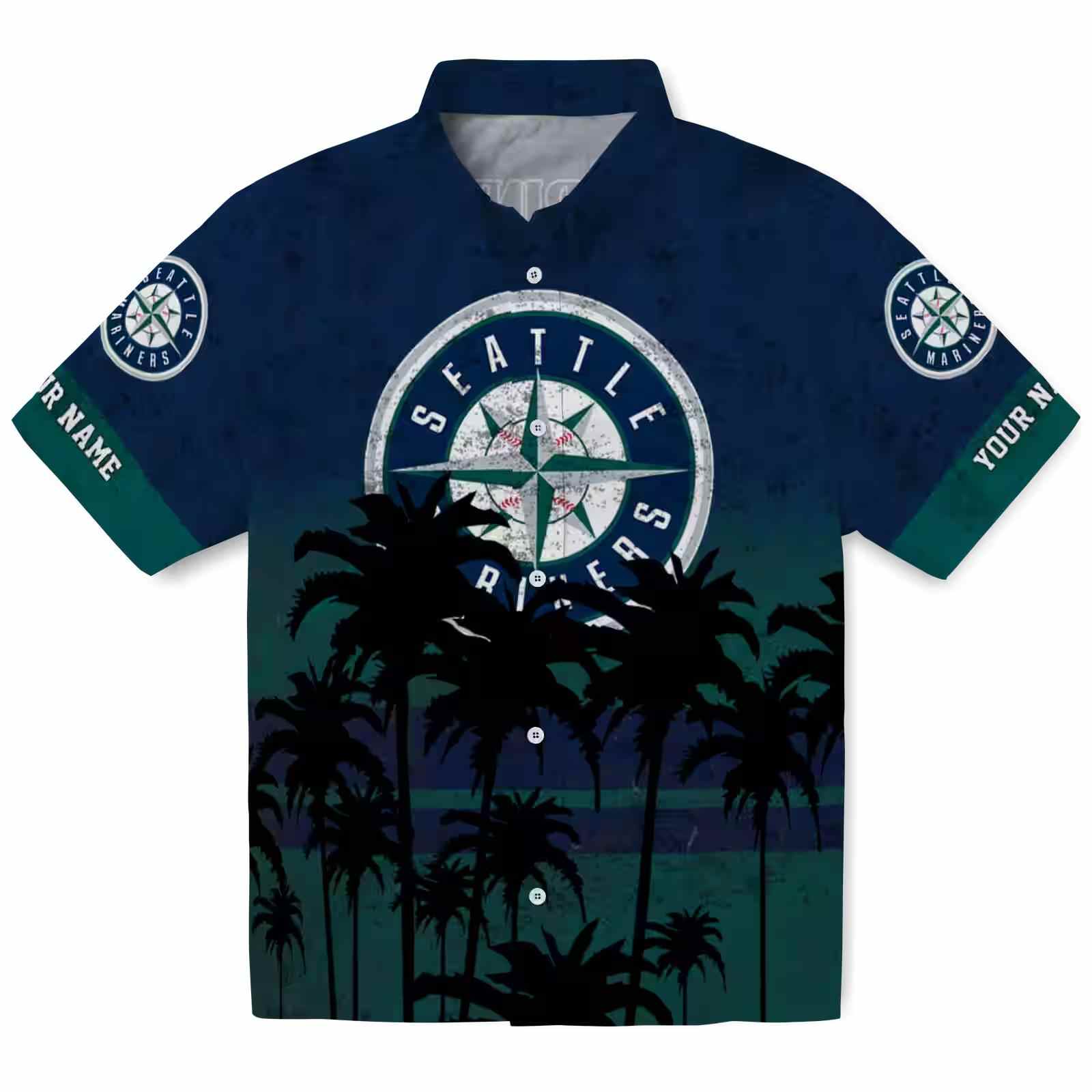 Personalized Seattle Mariners Sunset Pattern Navy Blue Black Hawaiian Shirt