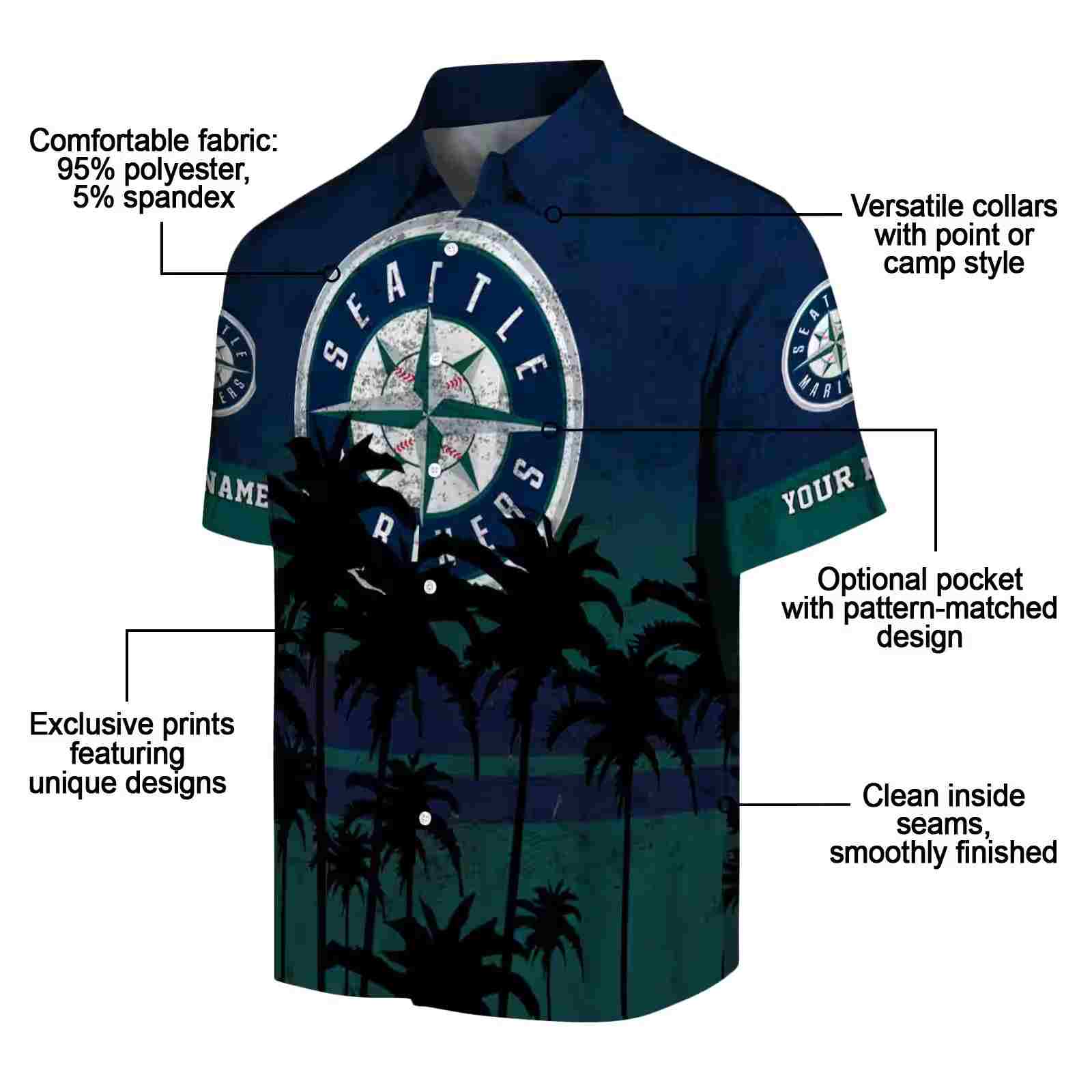 personalized seattle mariners sunset pattern navy blue black hawaiian shirt new arrival