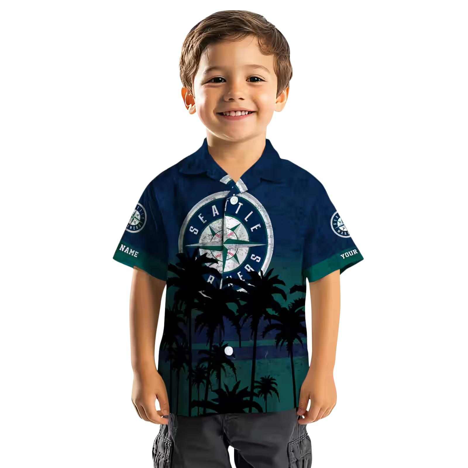 personalized seattle mariners sunset pattern navy blue black hawaiian shirt top rated