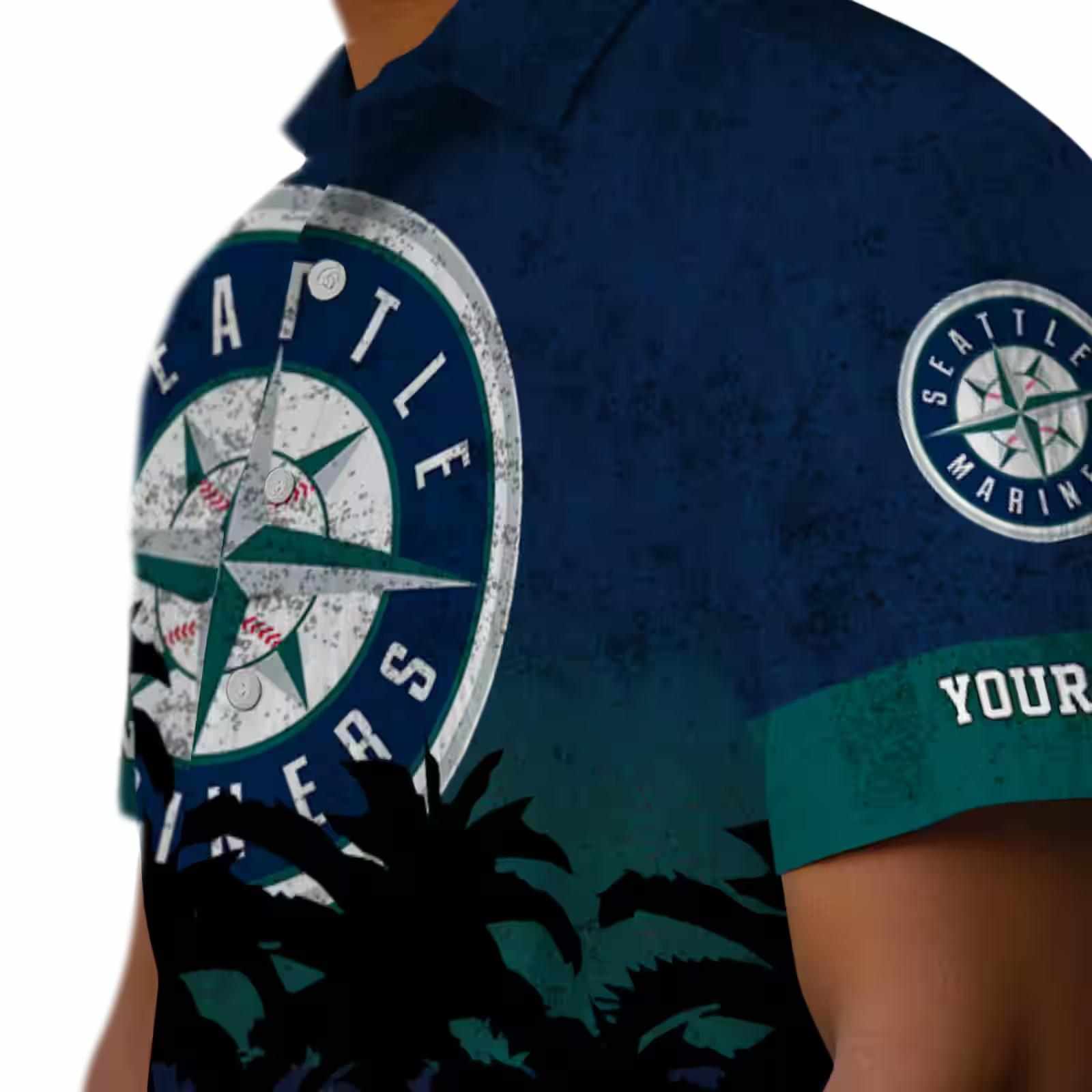 personalized seattle mariners sunset pattern navy blue black hawaiian shirt trendy