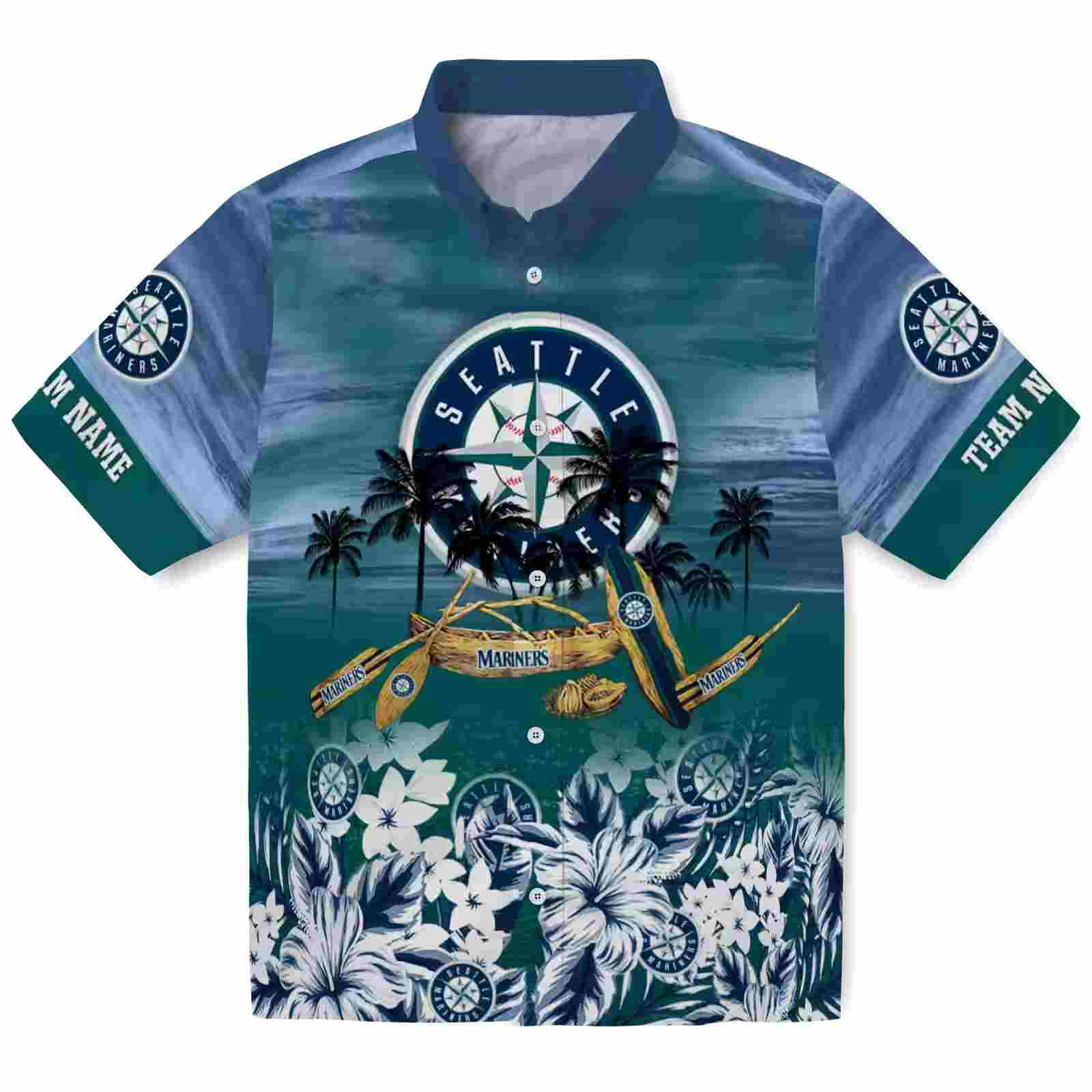 Personalized Seattle Mariners Tropical Canoe Navy Blue Hawaiian Shirt