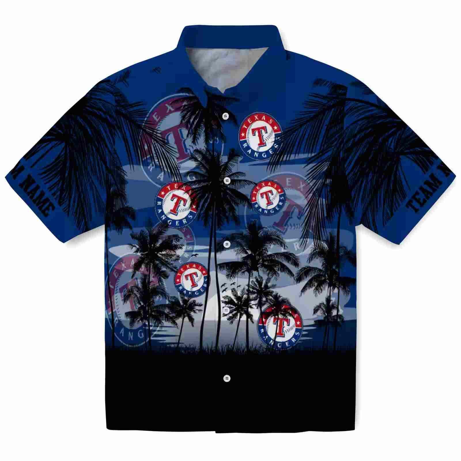 Personalized Texas Rangers Sunset Scene Blue Black Hawaiian Shirt