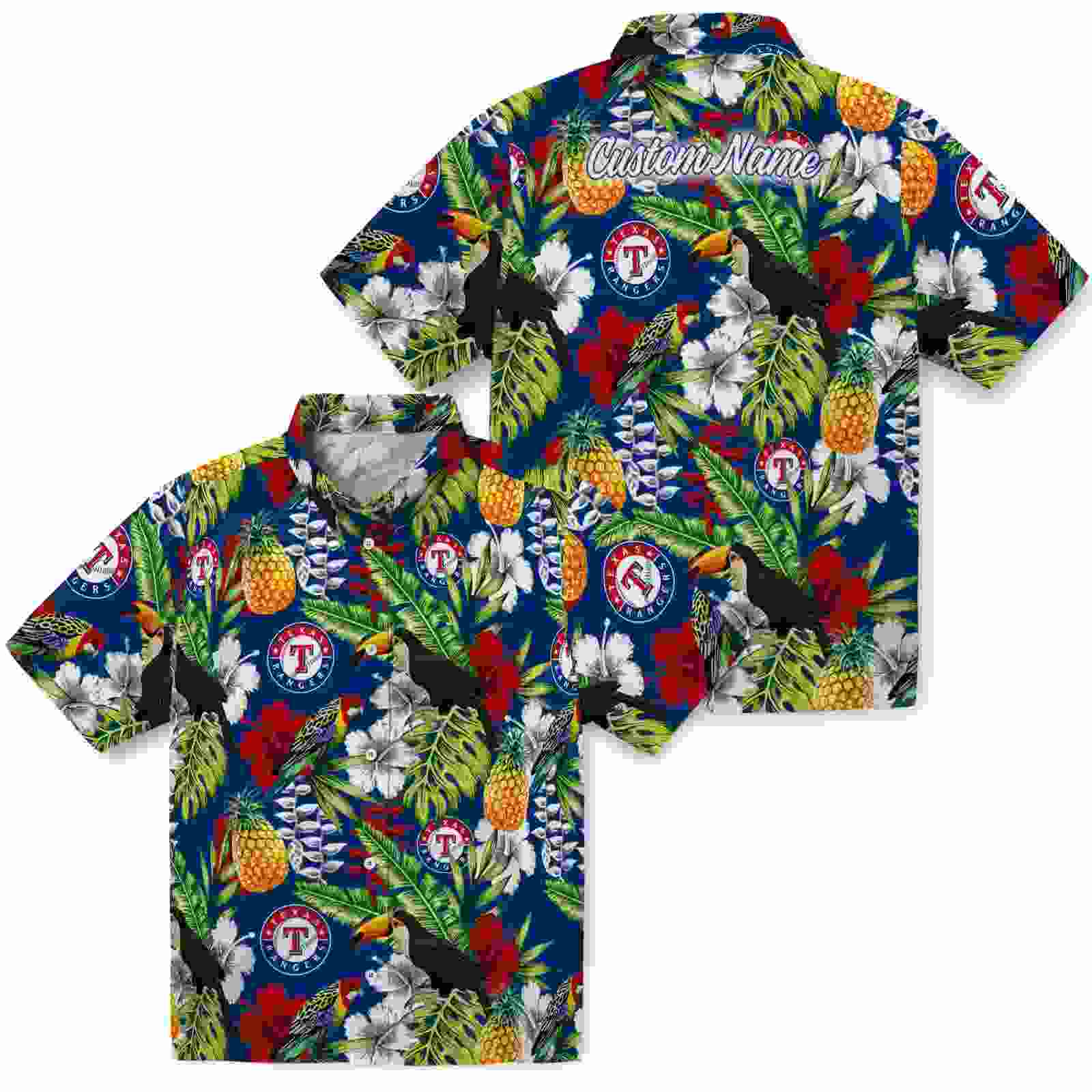 personalized texas rangers tropical toucan blue green hawaiian shirt high quality