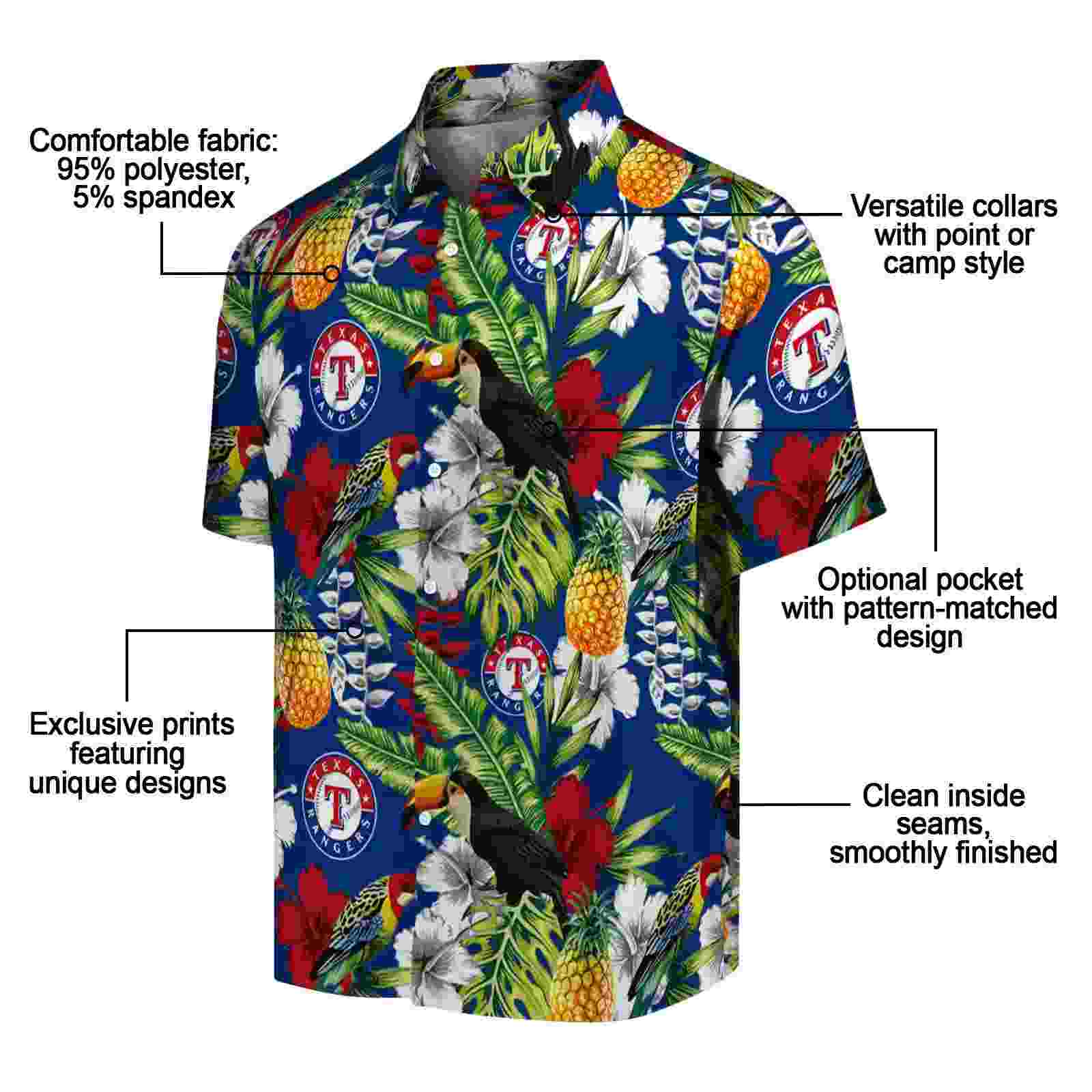 personalized texas rangers tropical toucan blue green hawaiian shirt new arrival