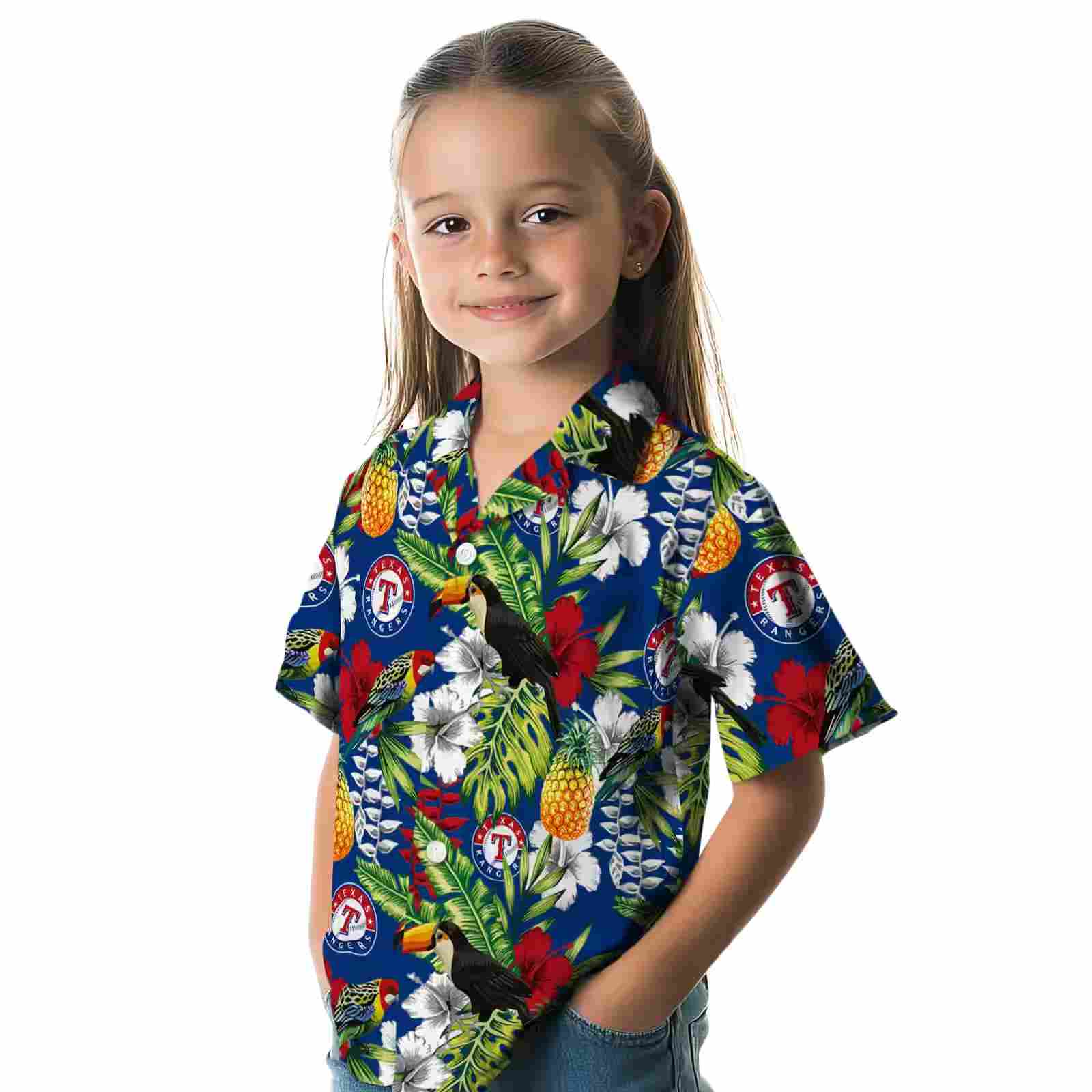 personalized texas rangers tropical toucan blue green hawaiian shirt premium grade