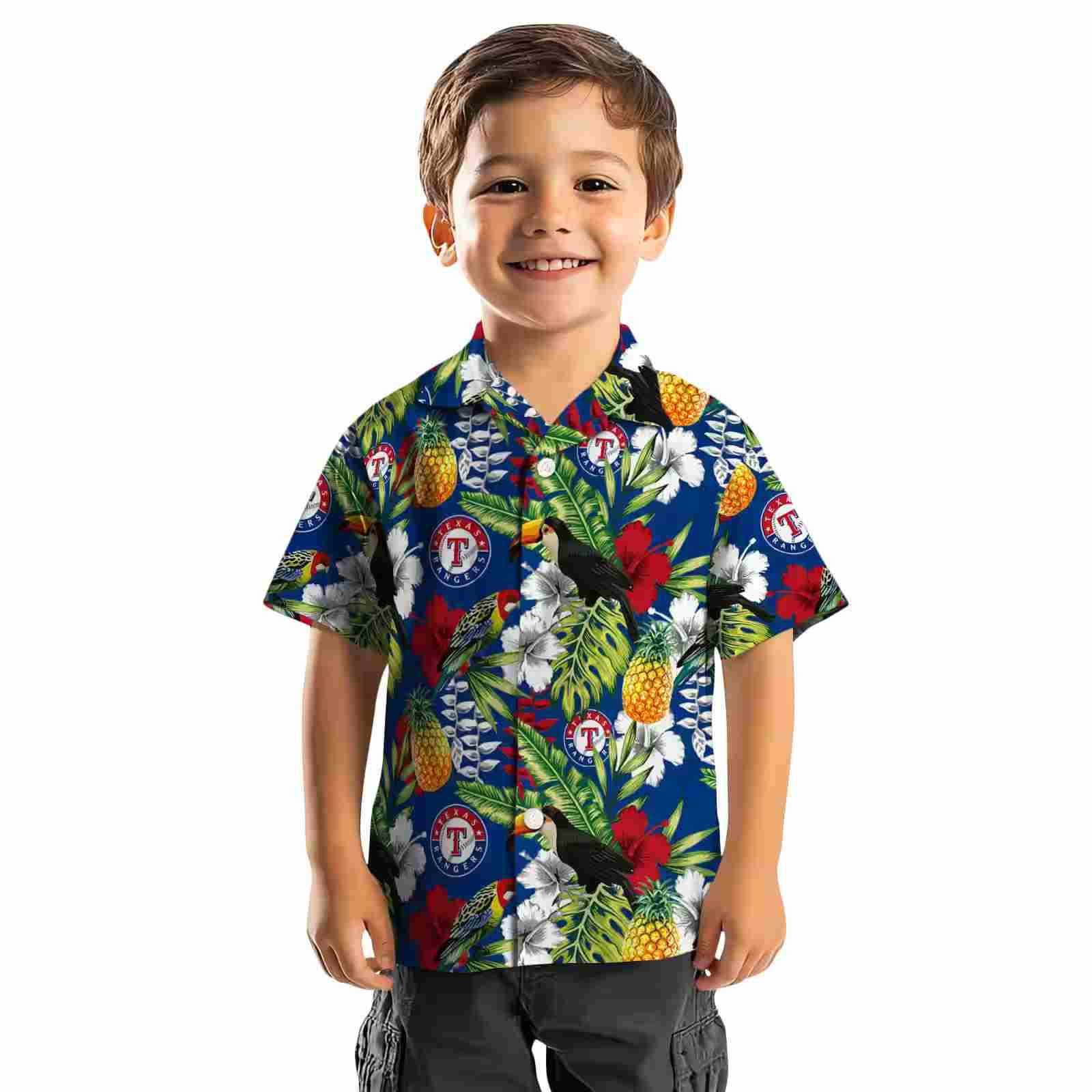 personalized texas rangers tropical toucan blue green hawaiian shirt top rated