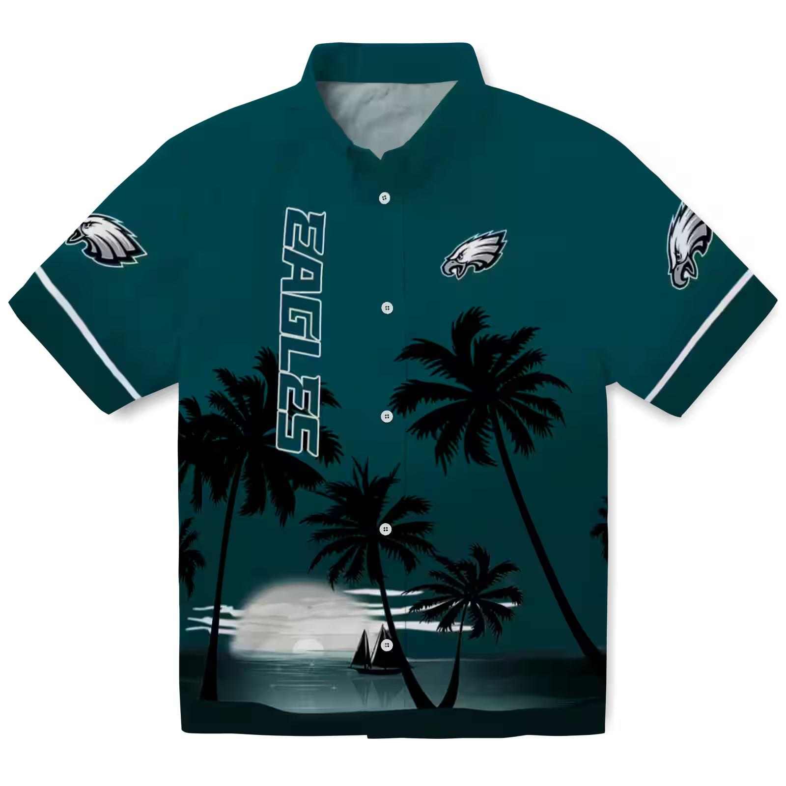 Philadelphia Eagles Beach Sunset Green Black Hawaiian Shirt