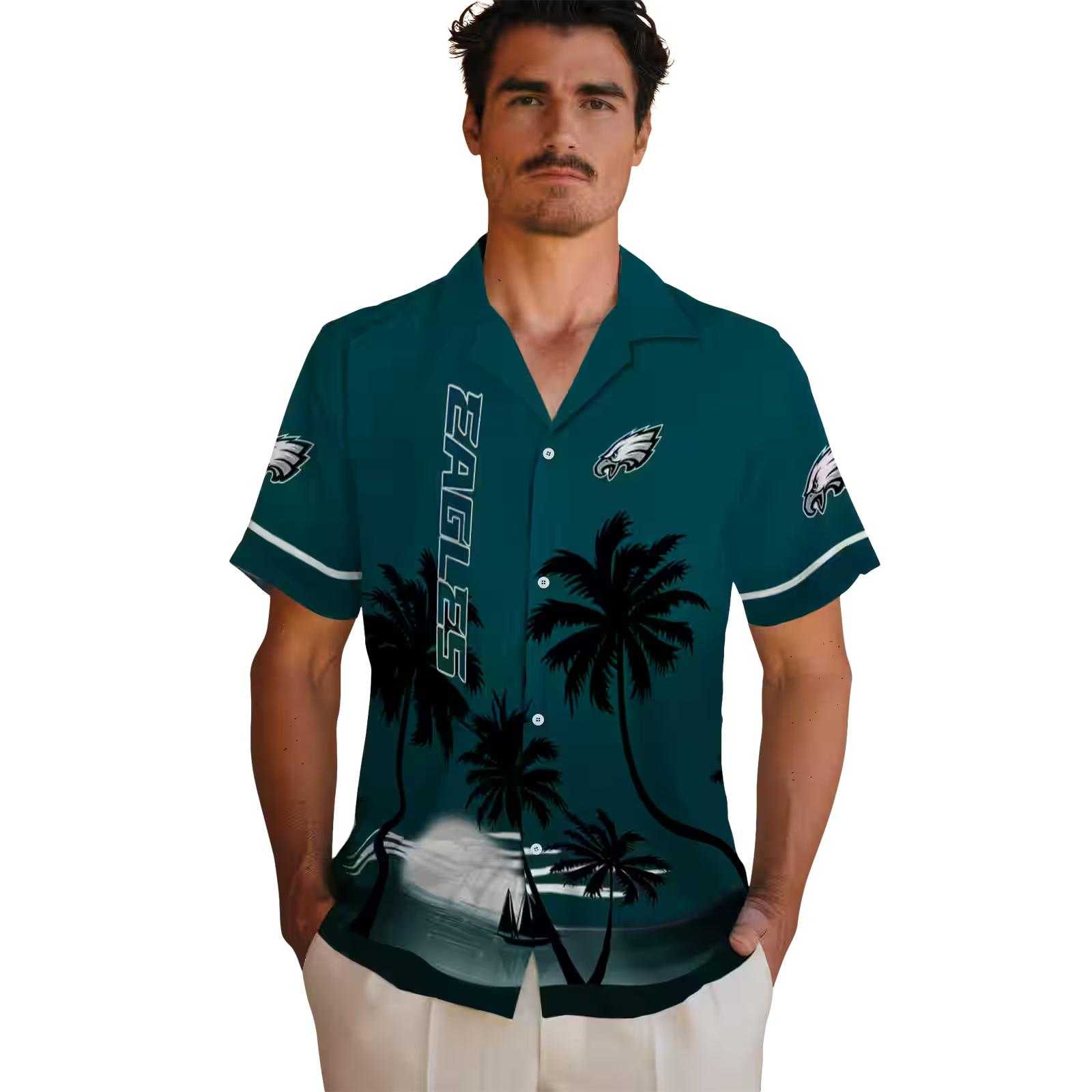 philadelphia eagles beach sunset green black hawaiian shirt fashion forward