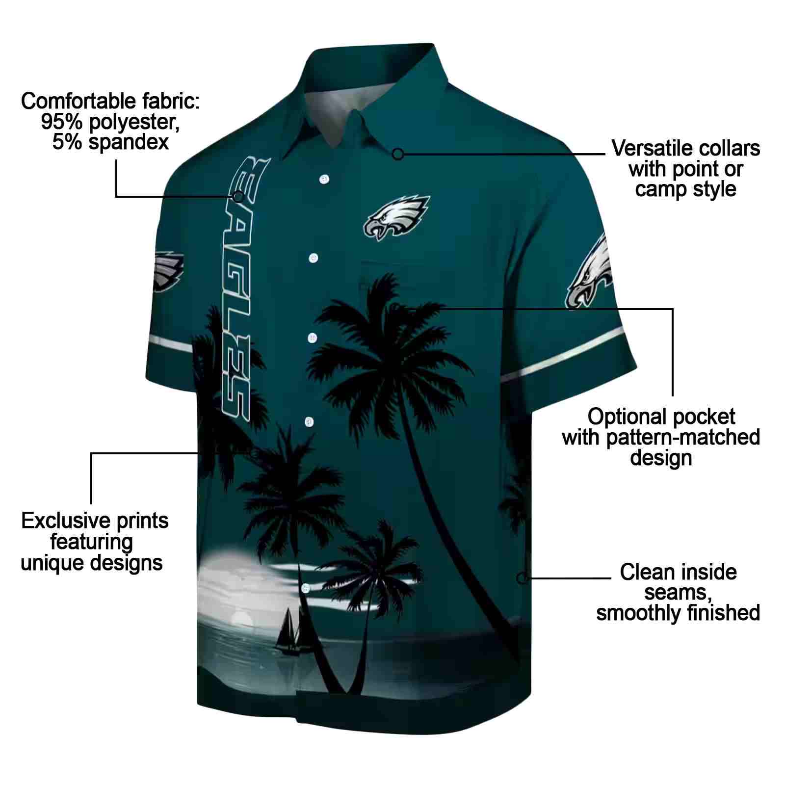 philadelphia eagles beach sunset green black hawaiian shirt new arrival