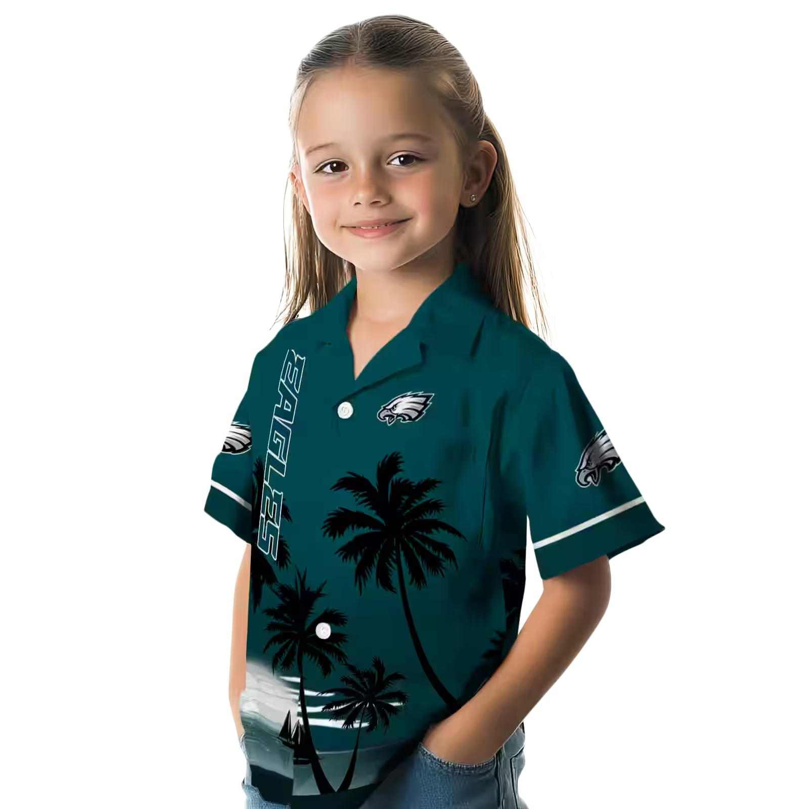 philadelphia eagles beach sunset green black hawaiian shirt premium grade