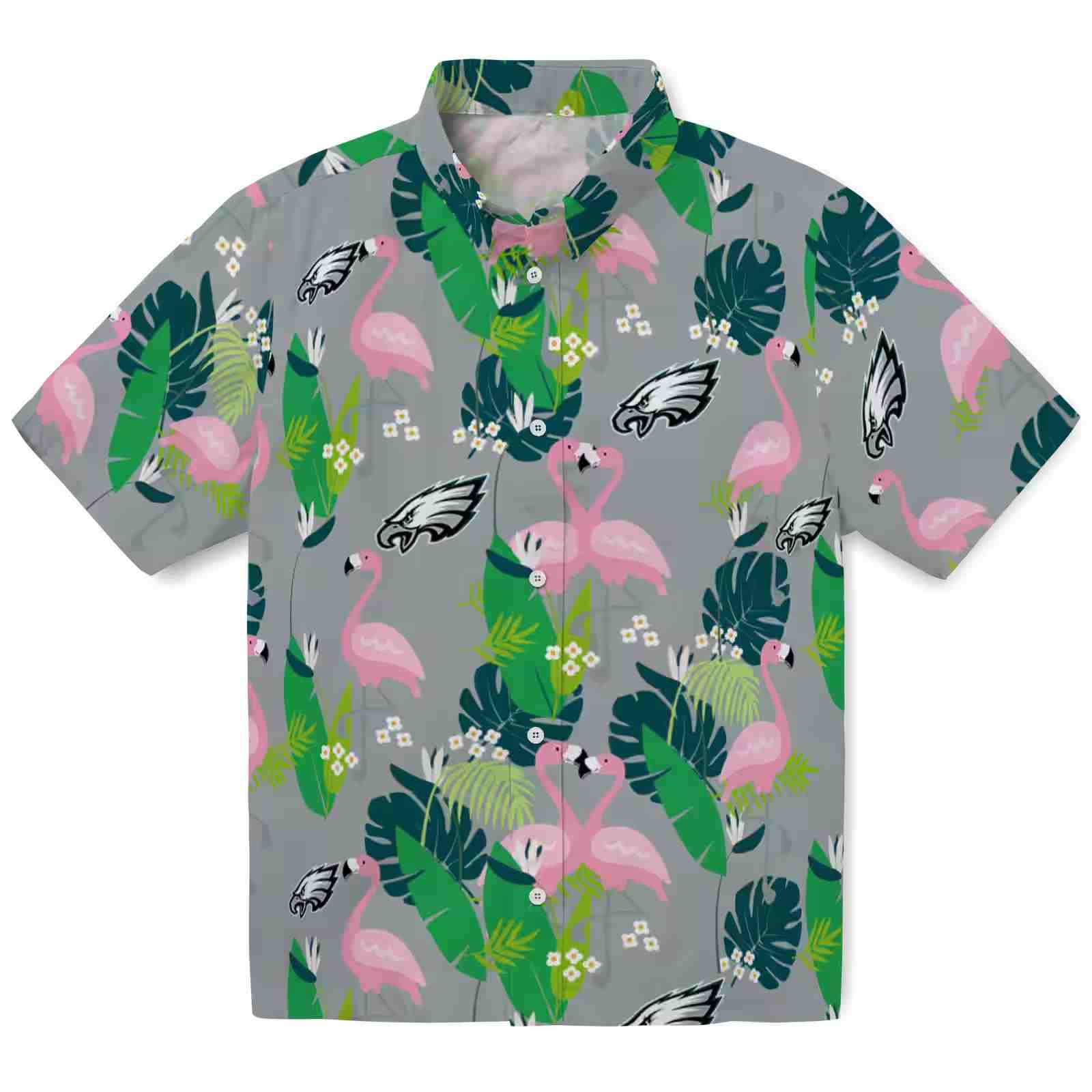 Philadelphia Eagles Flamingo Foliage Green Hawaiian Shirt