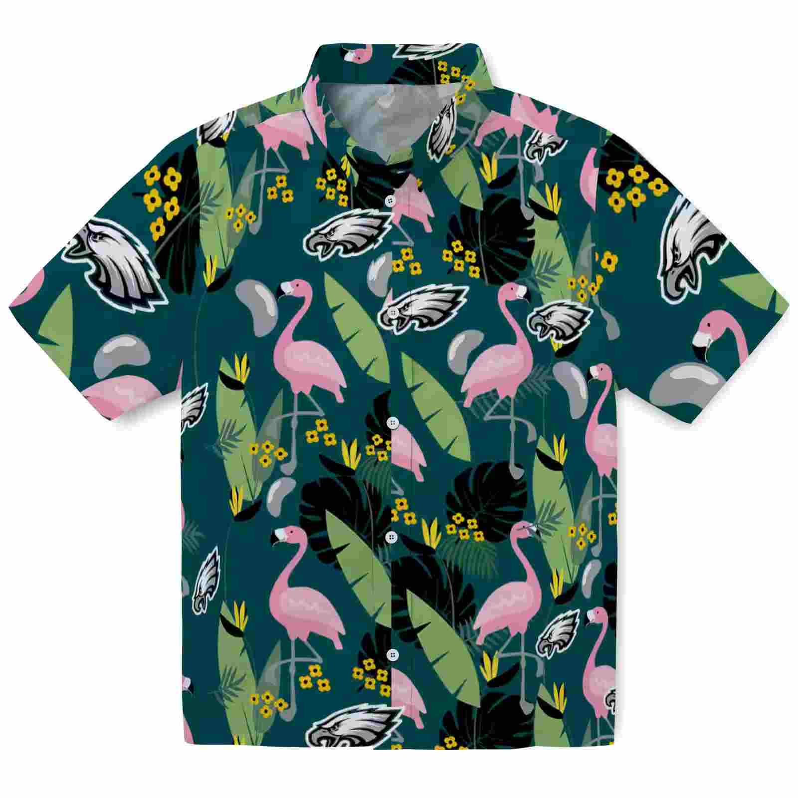 Philadelphia Eagles Flamingo Leaves Green Hawaiian Shirt