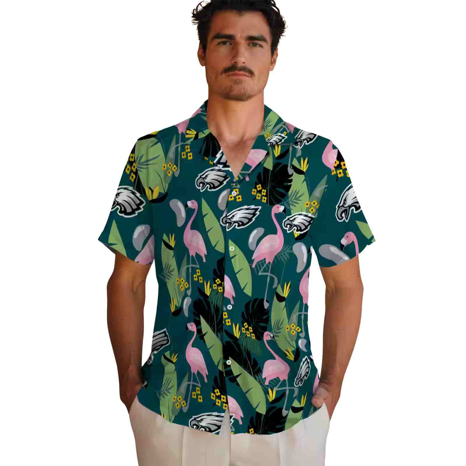 philadelphia eagles flamingo leaves green hawaiian shirt fashion forward