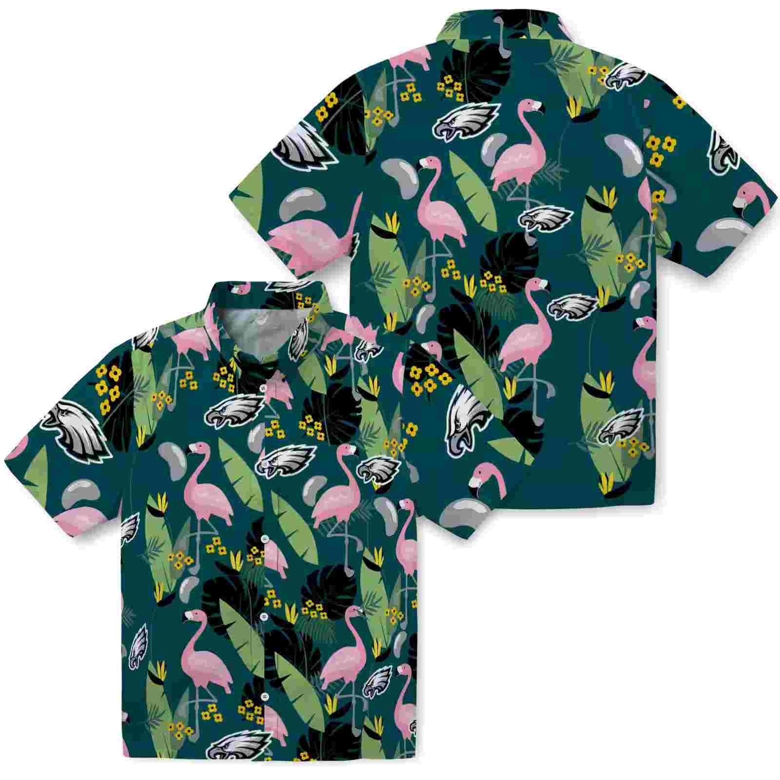 philadelphia eagles flamingo leaves green hawaiian shirt high quality