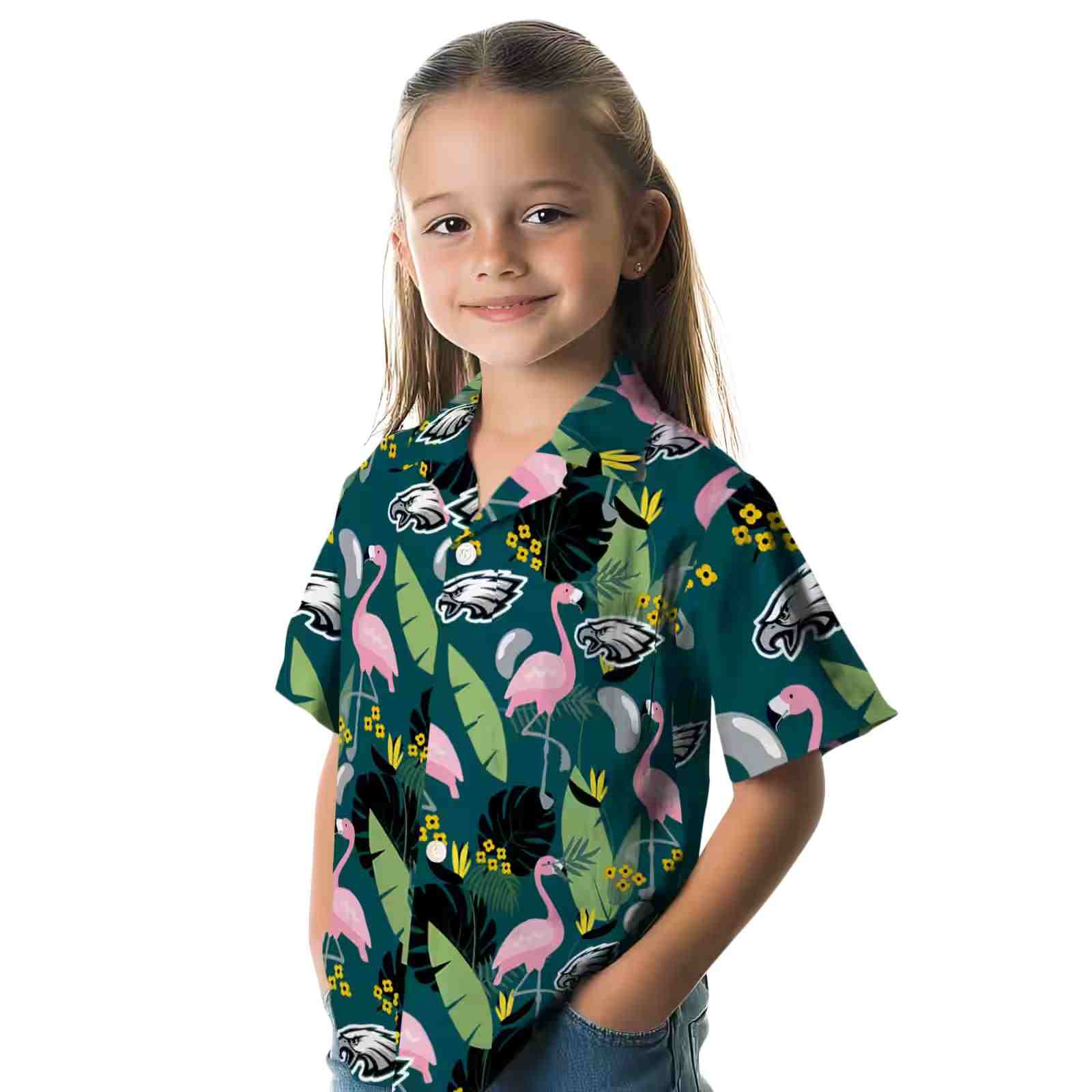 philadelphia eagles flamingo leaves green hawaiian shirt premium grade