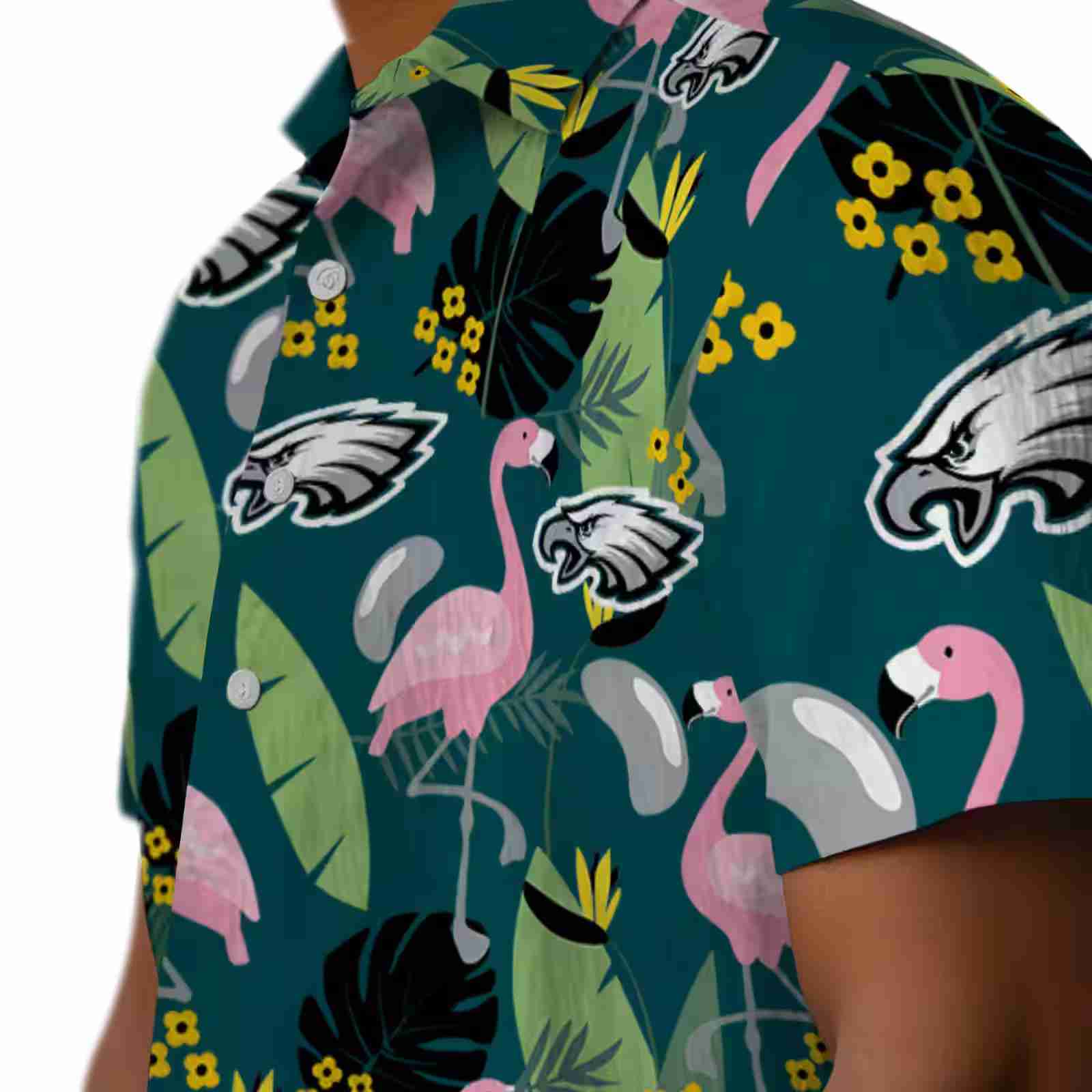 philadelphia eagles flamingo leaves green hawaiian shirt trendy