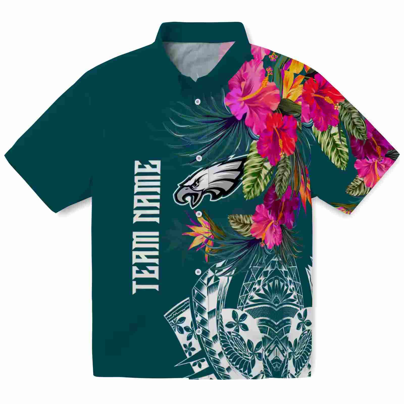 Philadelphia Eagles Floral Polynesian Green Hawaiian Shirt