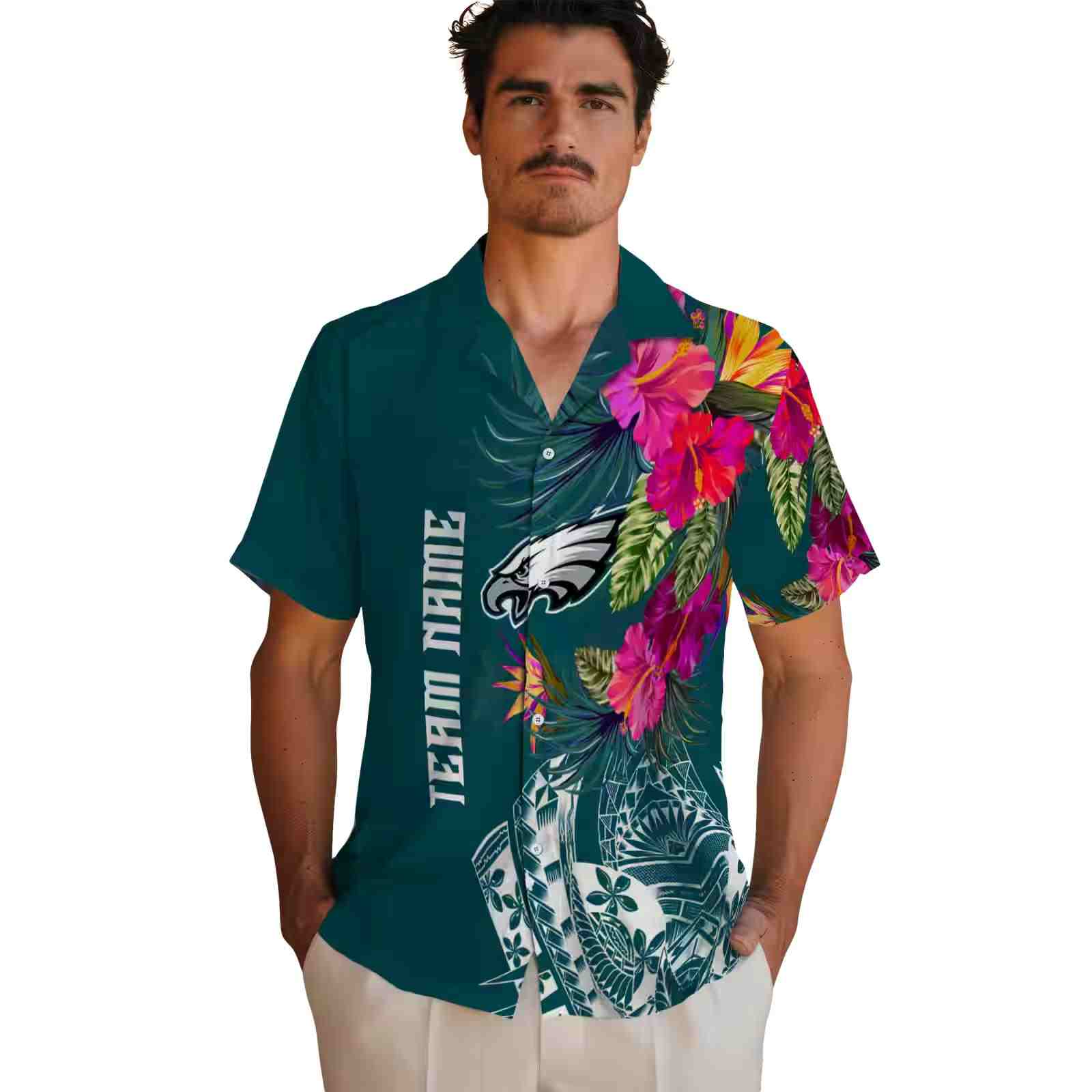 philadelphia eagles floral polynesian green hawaiian shirt fashion forward