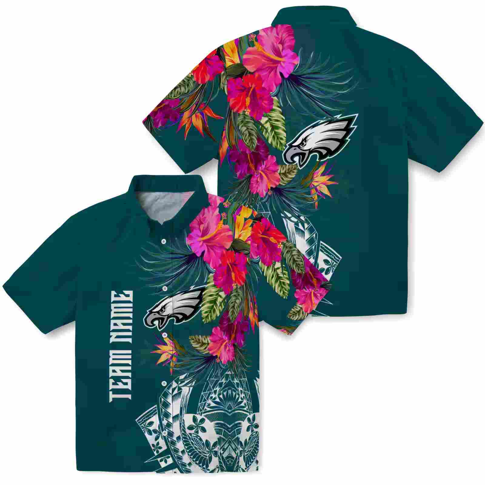 philadelphia eagles floral polynesian green hawaiian shirt high quality