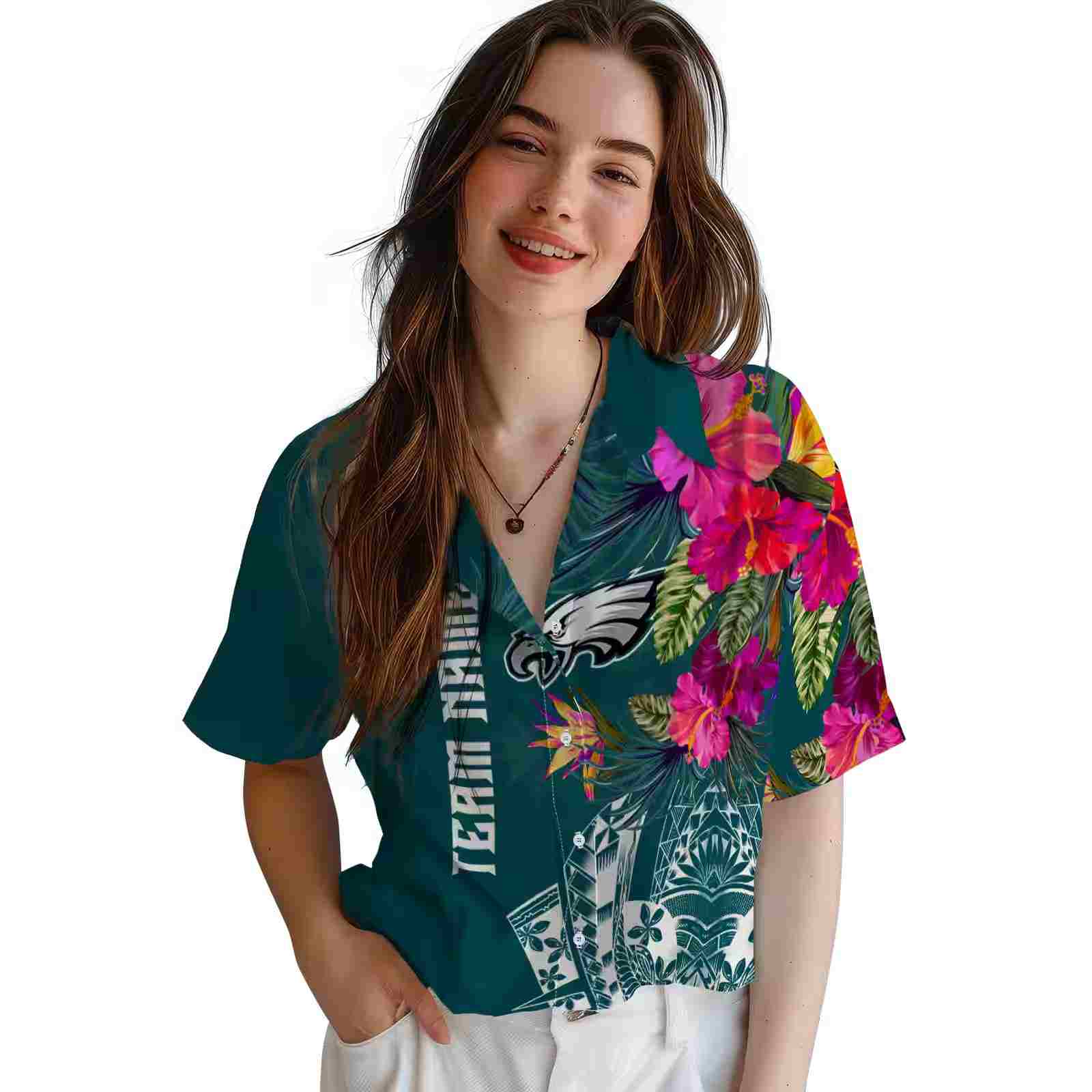 philadelphia eagles floral polynesian green hawaiian shirt latest model