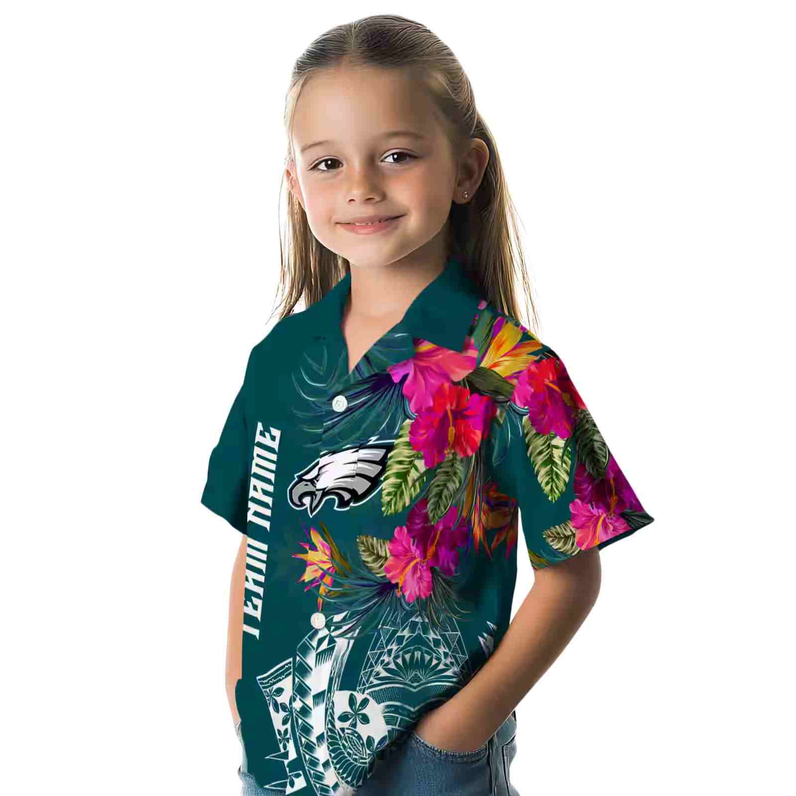 philadelphia eagles floral polynesian green hawaiian shirt premium grade