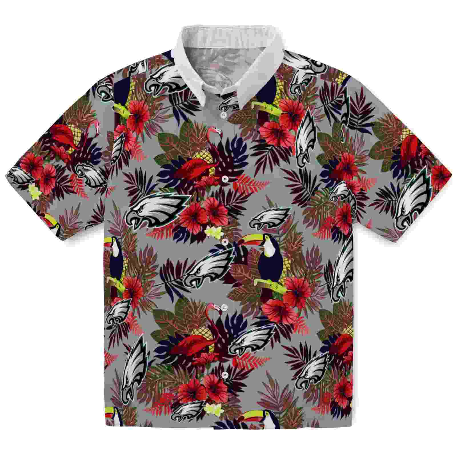 Philadelphia Eagles Floral Toucan Green Red Hawaiian Shirt