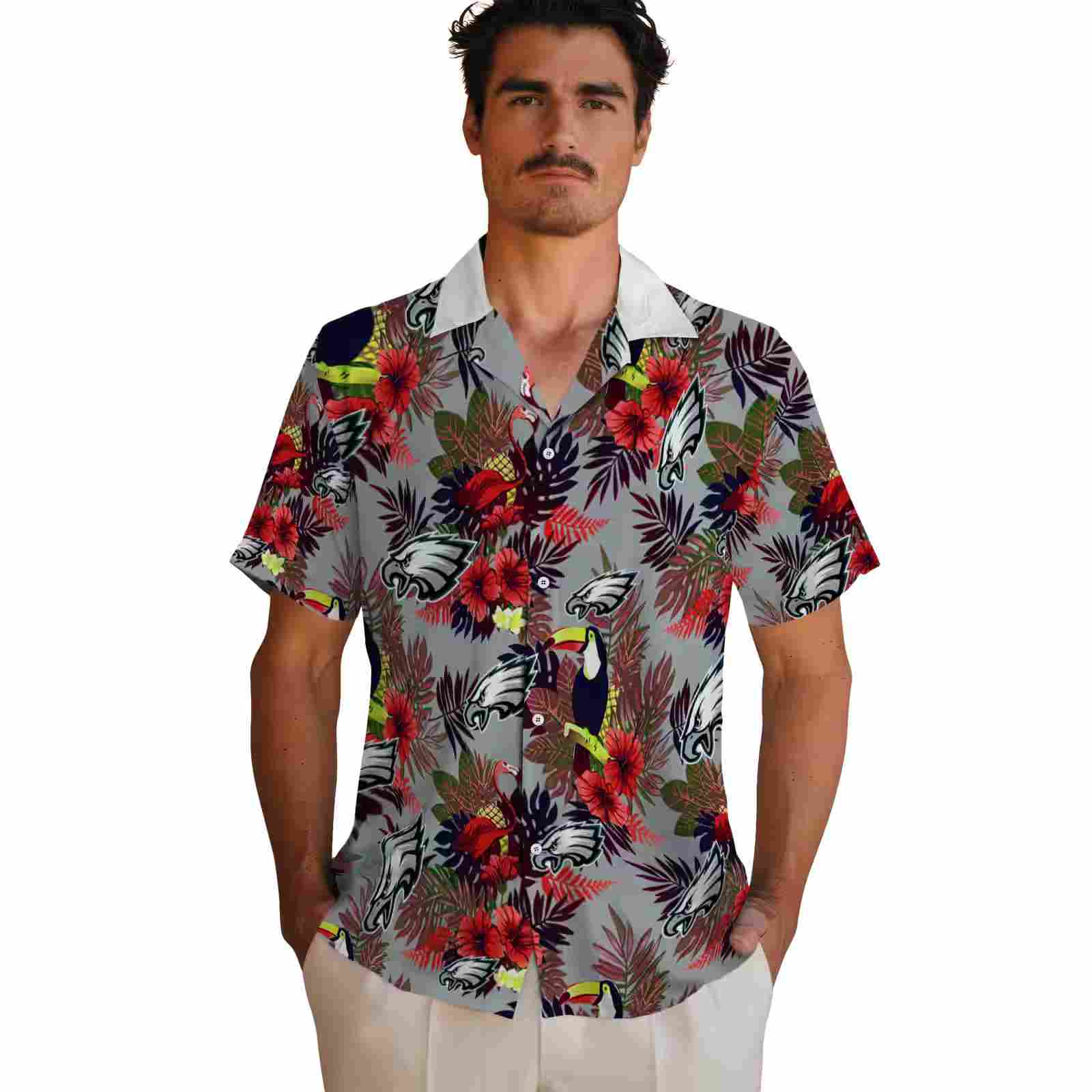 philadelphia eagles floral toucan green red hawaiian shirt fashion forward