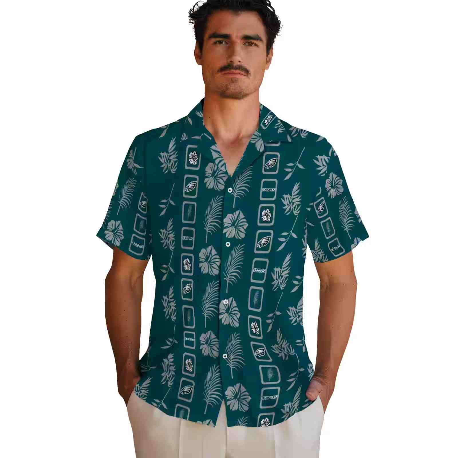 philadelphia eagles framed floral green hawaiian shirt fashion forward