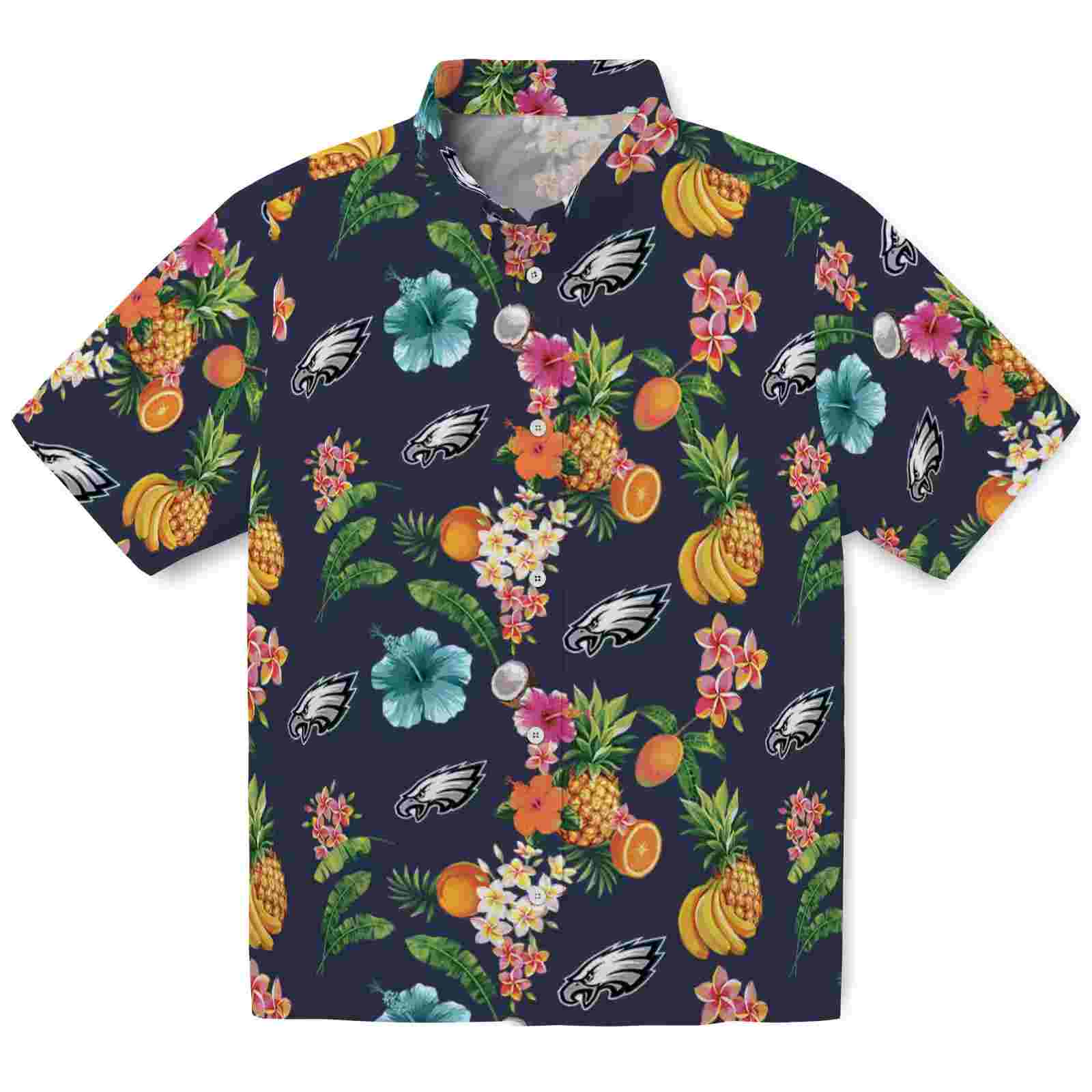 Philadelphia Eagles Hibiscus And Fruit Navy Blue Hawaiian Shirt