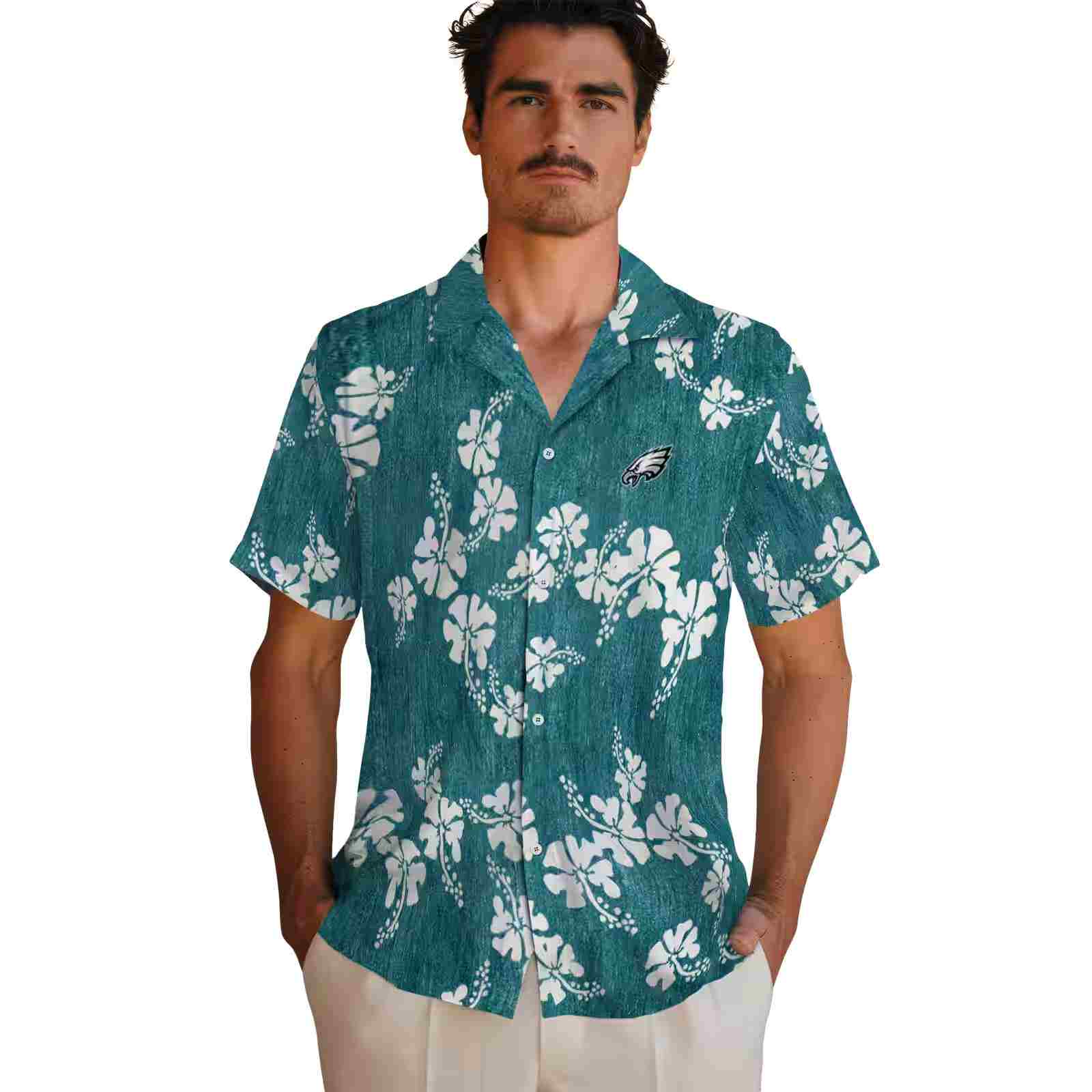 philadelphia eagles hibiscus clusters green hawaiian shirt fashion forward