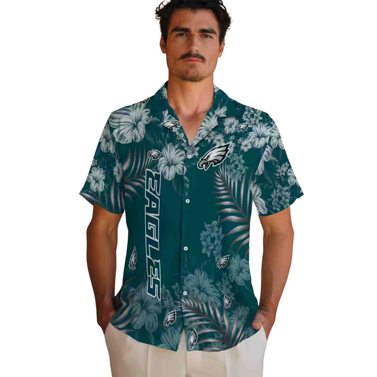 philadelphia eagles hibiscus print green hawaiian shirt fashion forward