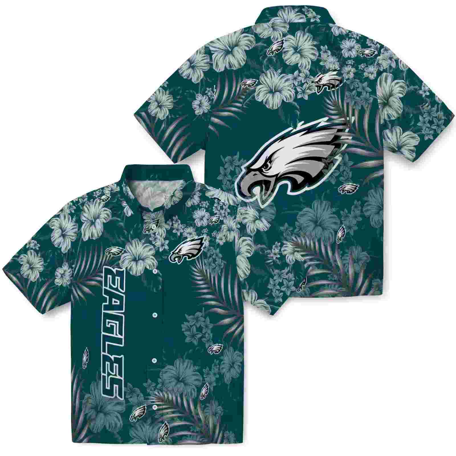 philadelphia eagles hibiscus print green hawaiian shirt high quality