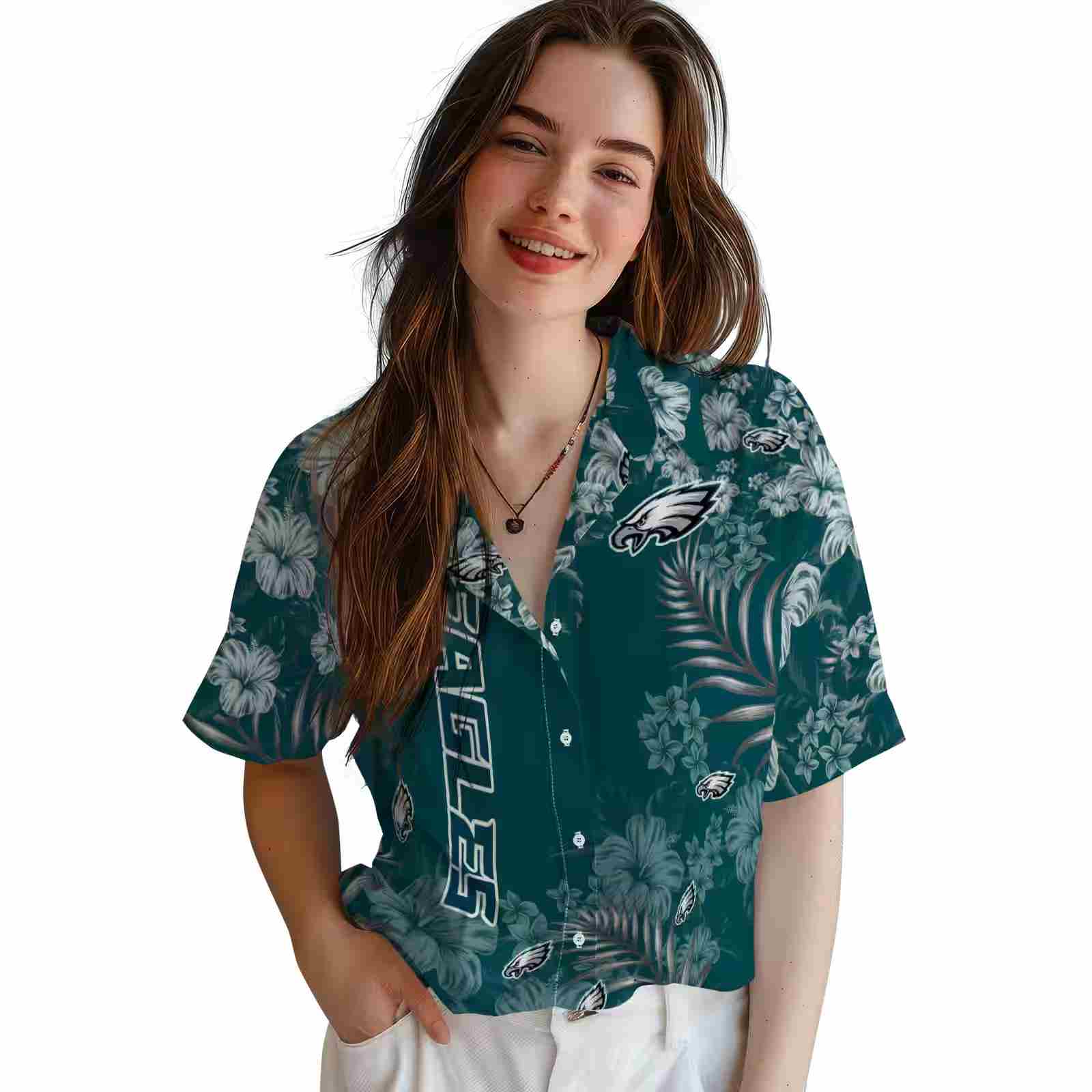 philadelphia eagles hibiscus print green hawaiian shirt latest model