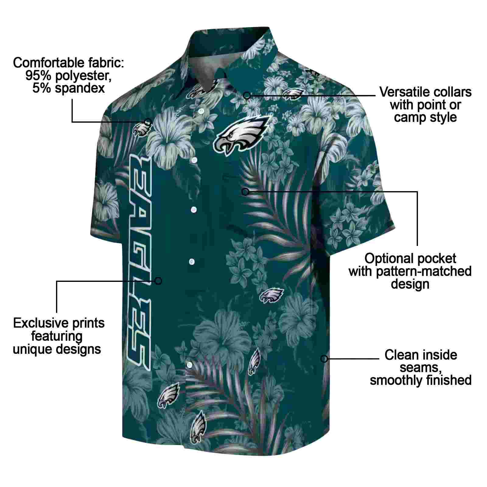 philadelphia eagles hibiscus print green hawaiian shirt new arrival