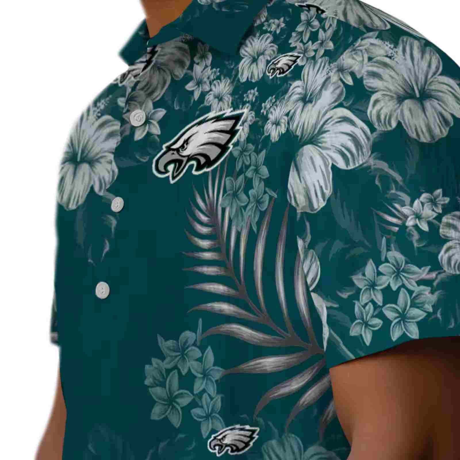 philadelphia eagles hibiscus print green hawaiian shirt trendy