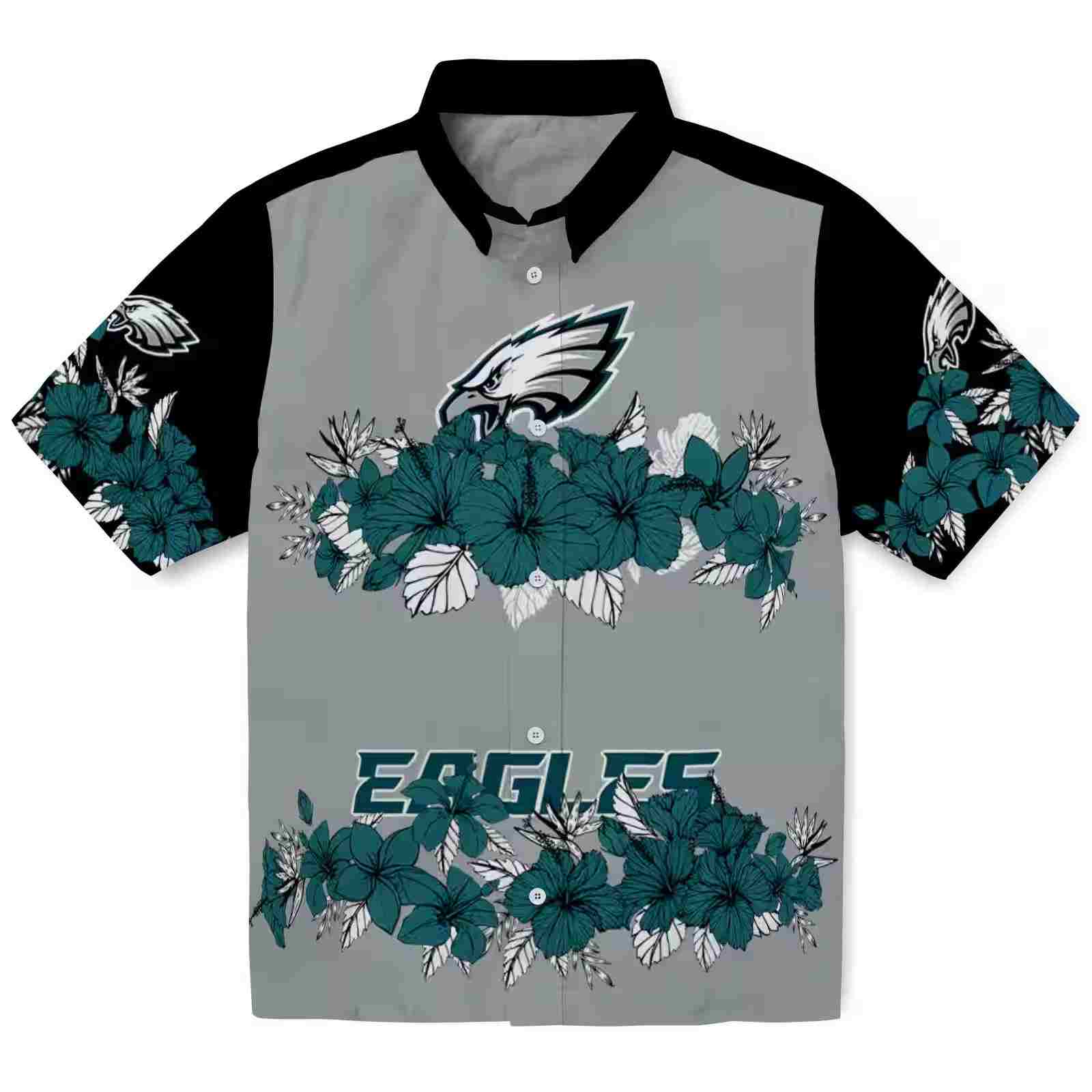 Philadelphia Eagles Hibiscus Stripe Green Black Hawaiian Shirt