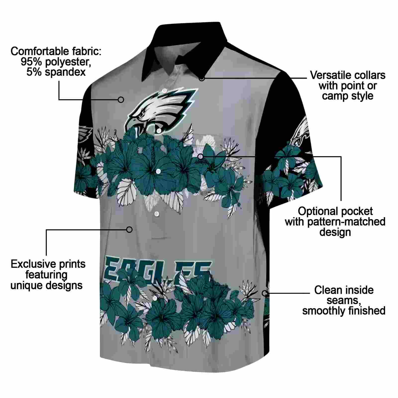 philadelphia eagles hibiscus stripe green black hawaiian shirt new arrival