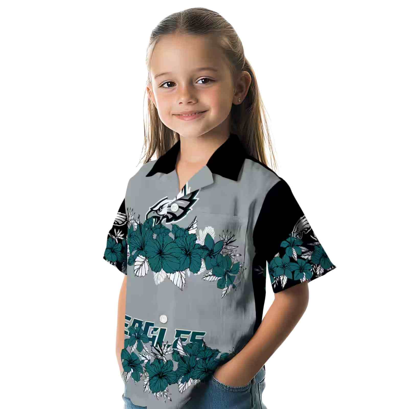 philadelphia eagles hibiscus stripe green black hawaiian shirt premium grade