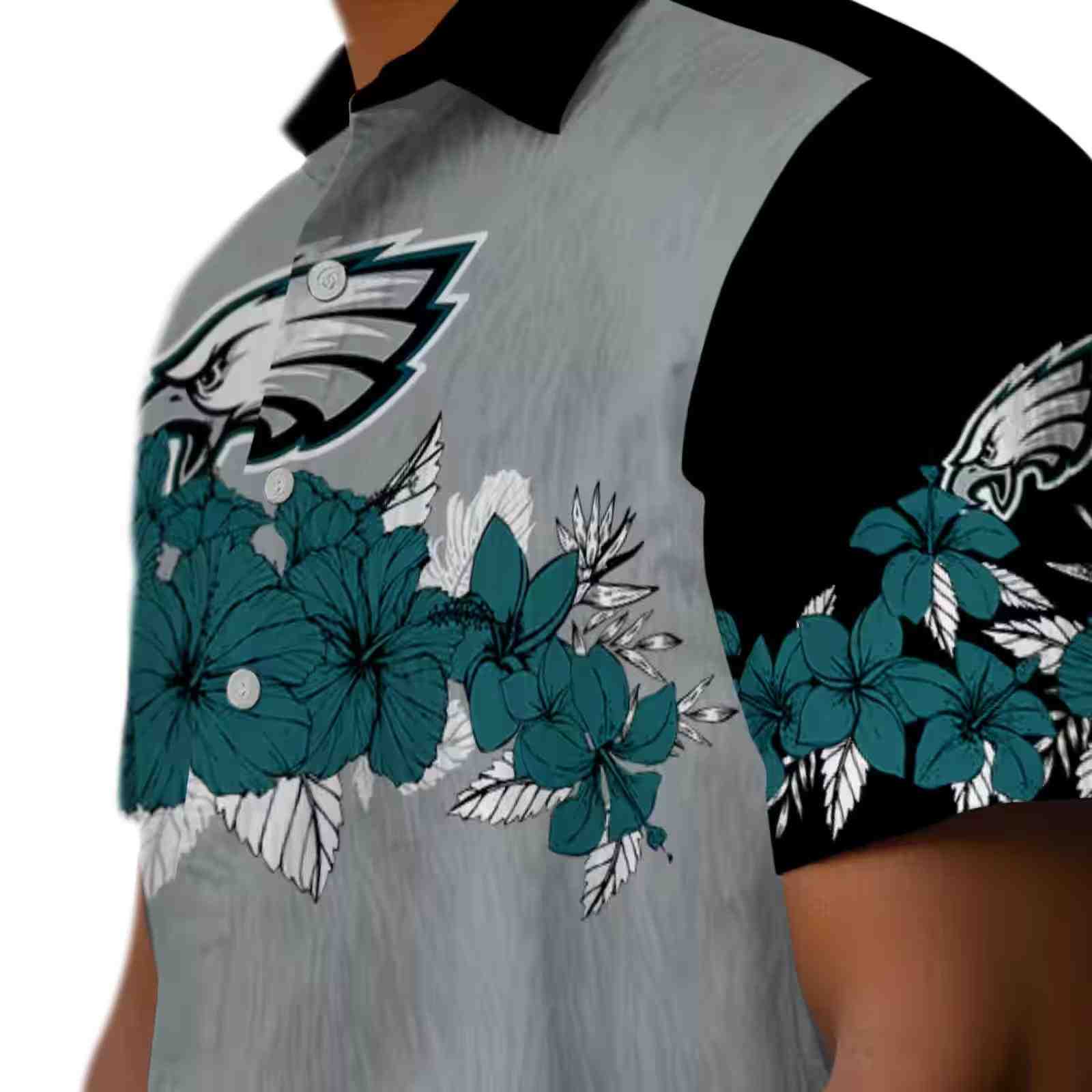 philadelphia eagles hibiscus stripe green black hawaiian shirt trendy