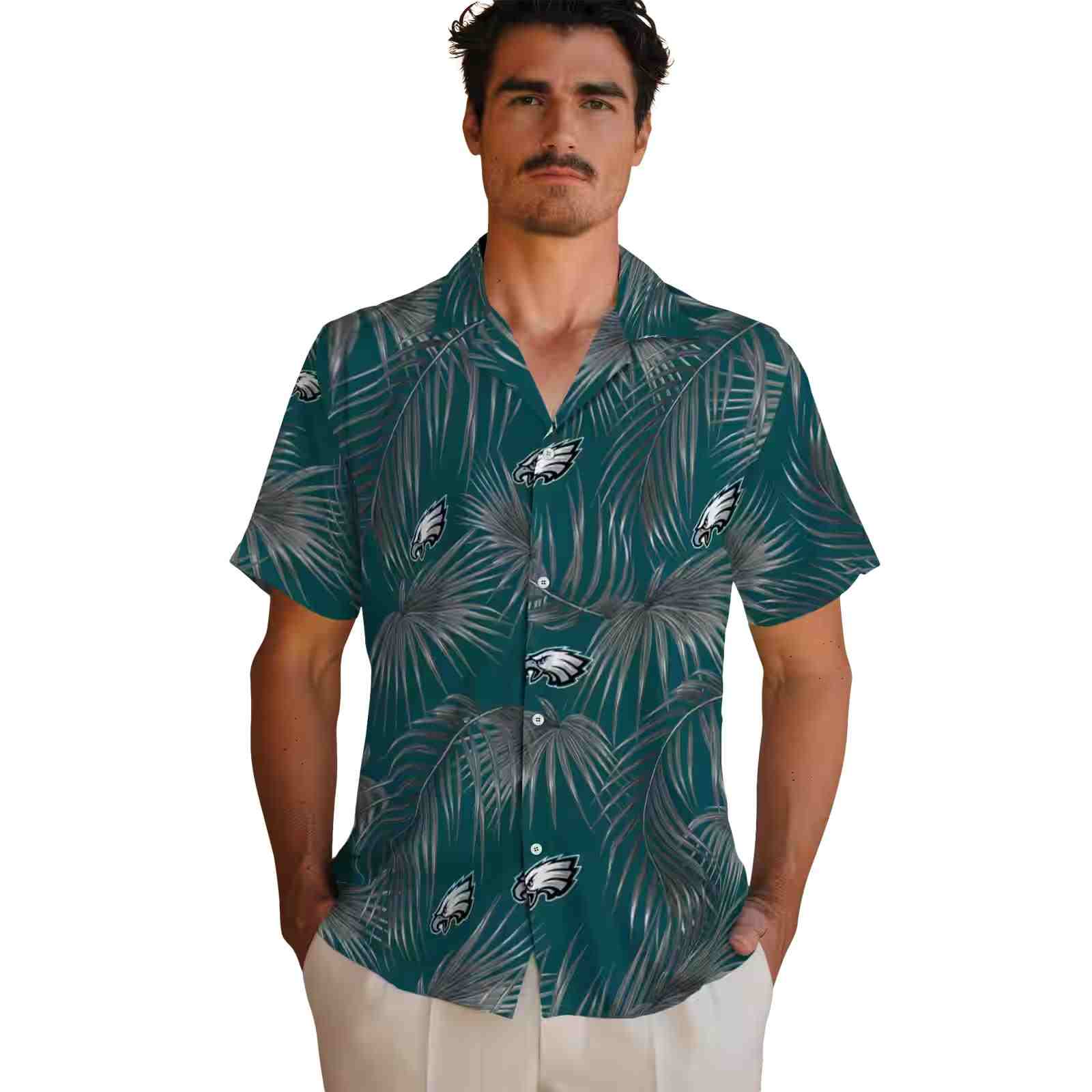 philadelphia eagles leafy palms green hawaiian shirt fashion forward