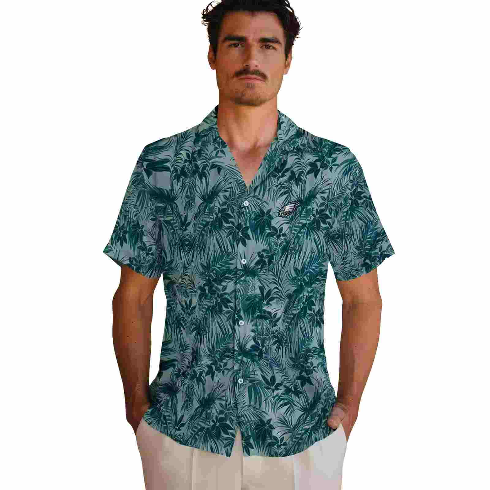 philadelphia eagles leafy pattern green hawaiian shirt fashion forward