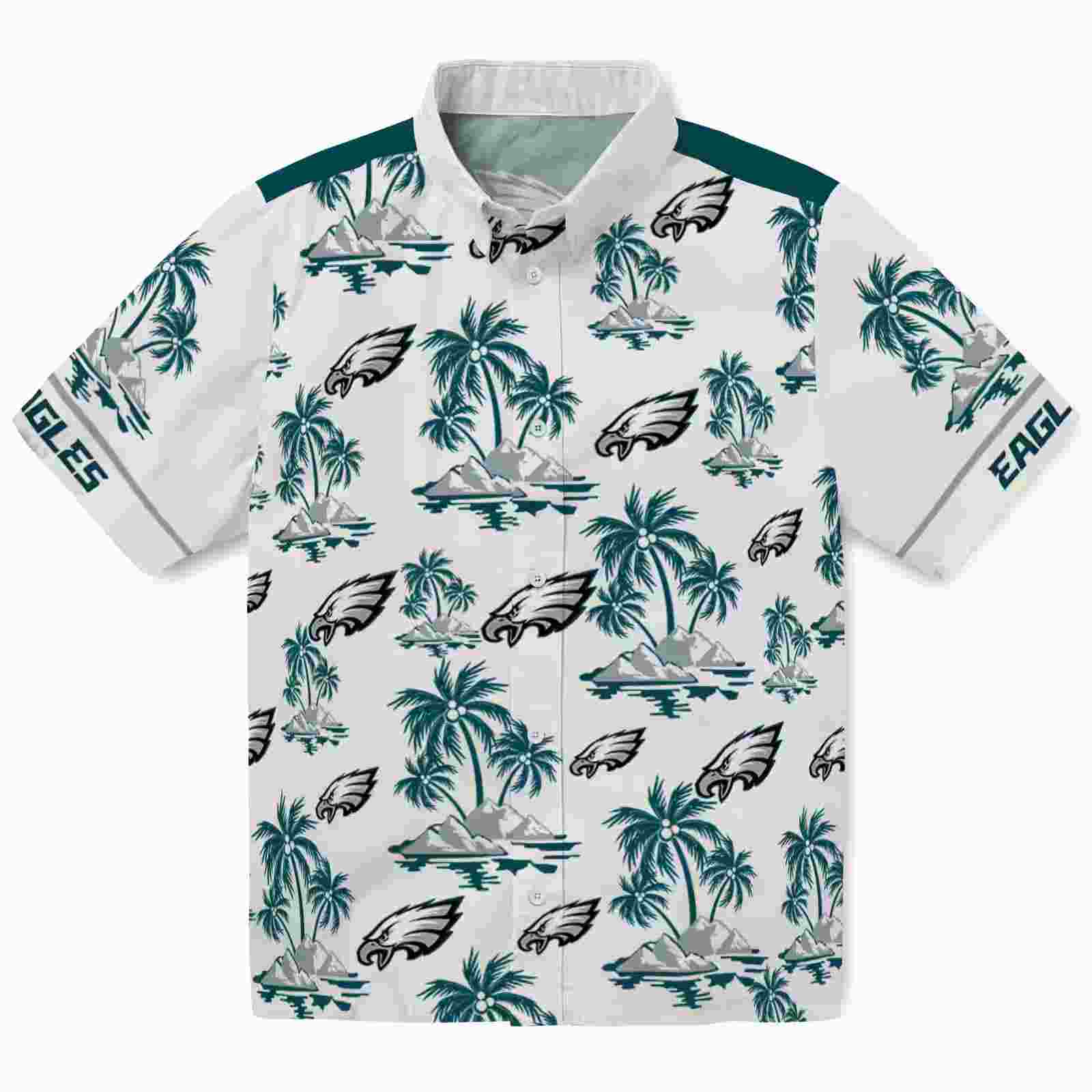 Philadelphia Eagles Palm Island Print Green White Hawaiian Shirt