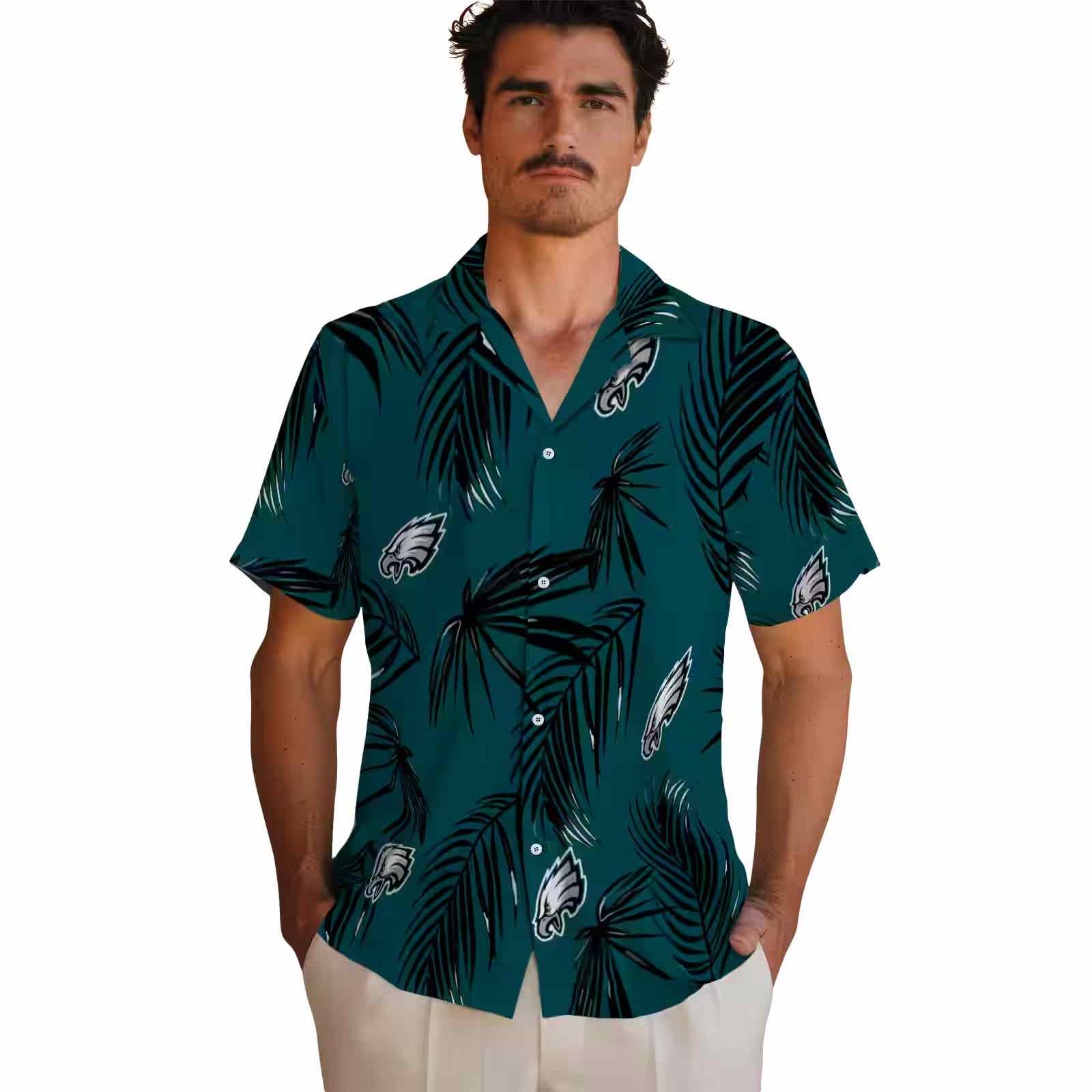 philadelphia eagles palm leaf green hawaiian shirt fashion forward