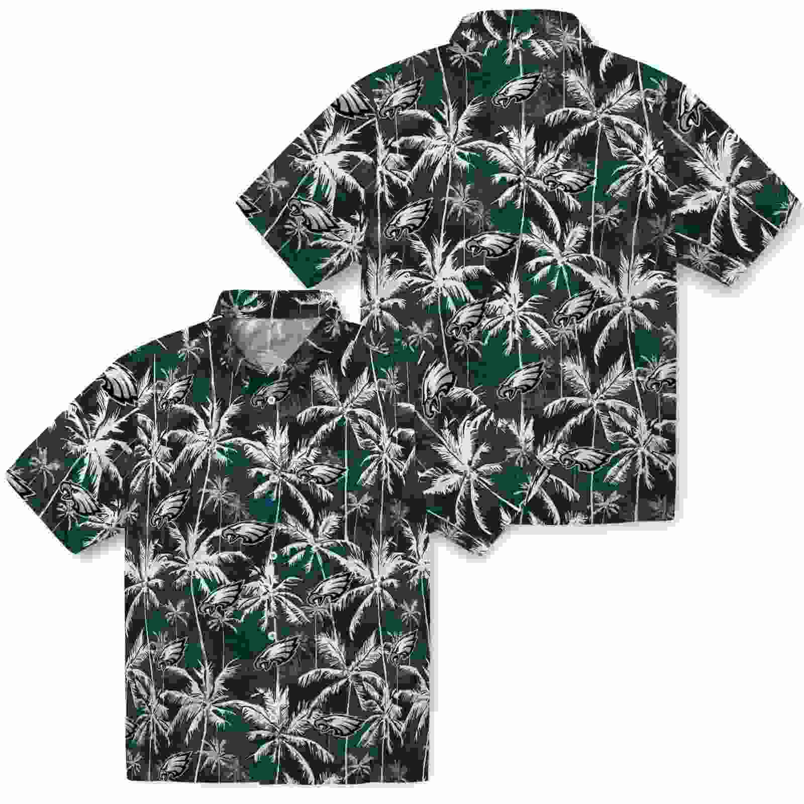 philadelphia eagles palm pattern green black hawaiian shirt high quality