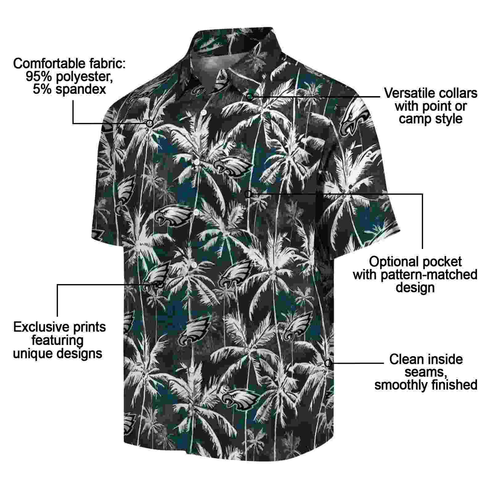 philadelphia eagles palm pattern green black hawaiian shirt new arrival