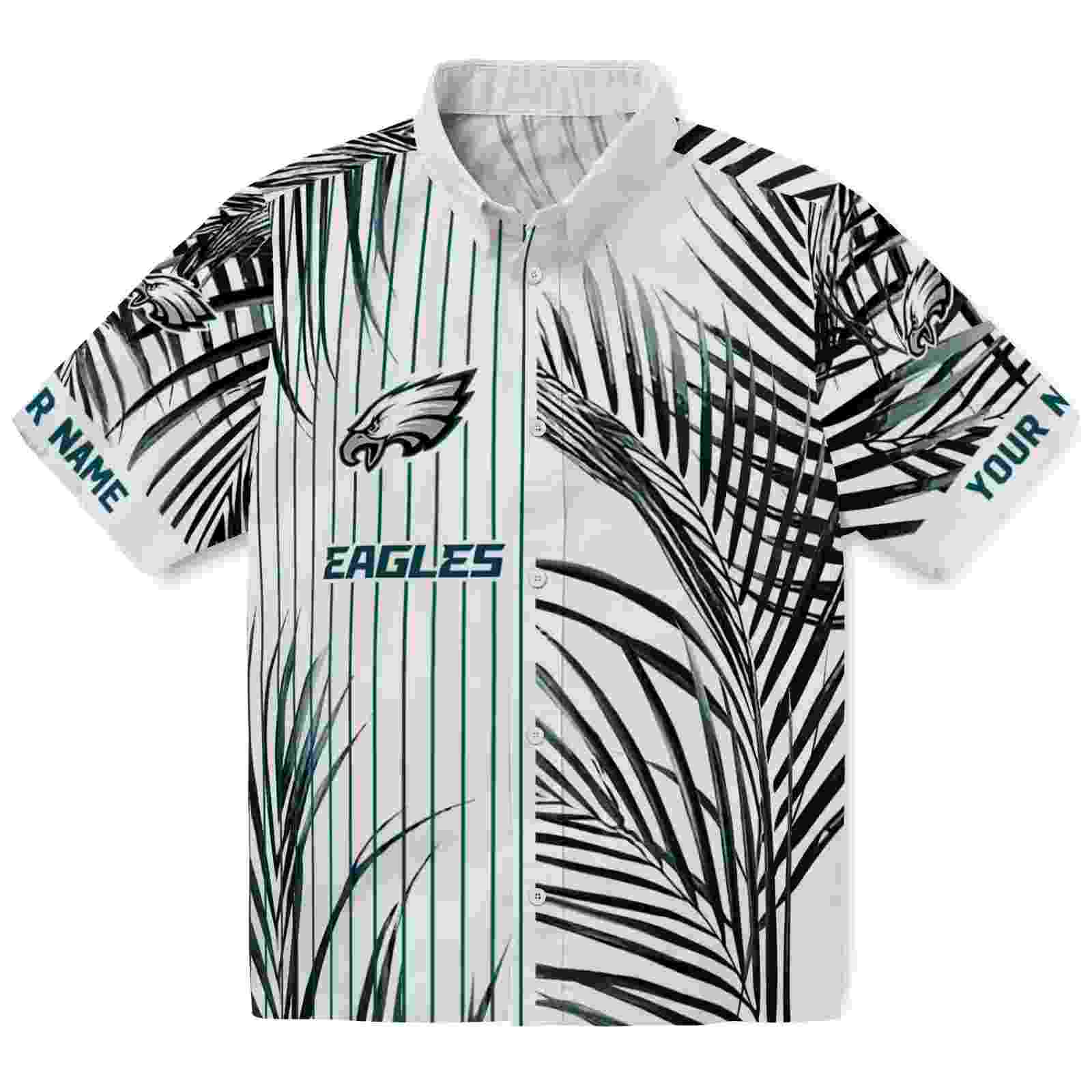 Philadelphia Eagles Palm Stripes Green Black White Hawaiian Shirt